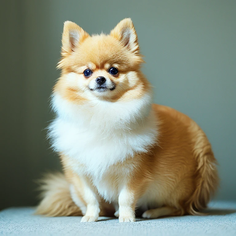 Pomeranian, beige fur, White