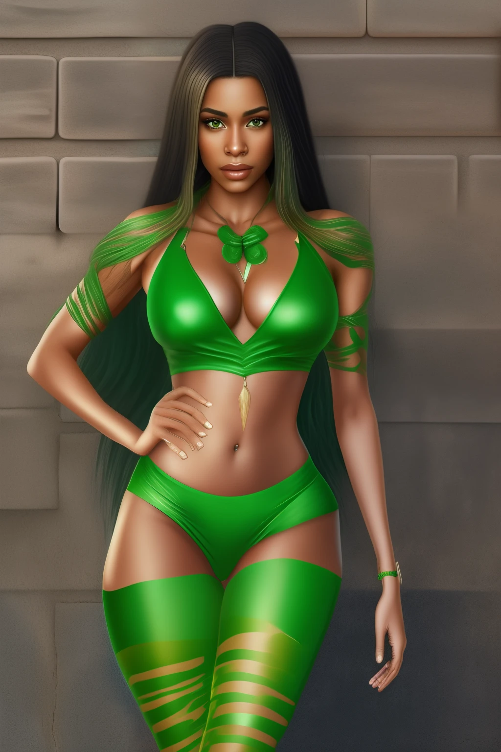 sexy Brazilian woman, green eyes and dark skin, realistic. --auto --s2