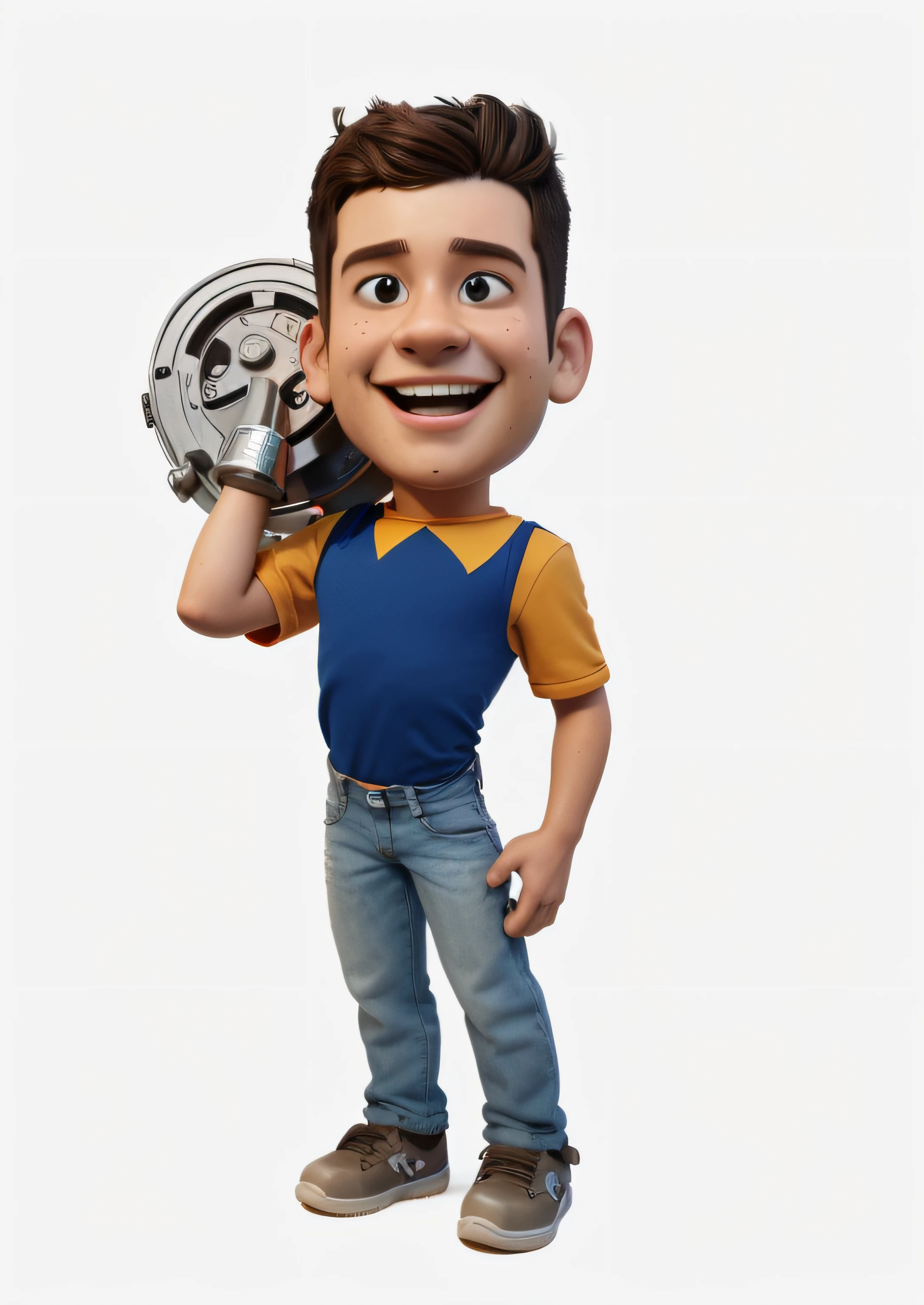 USAR IMAGEM COMO REFERENCIA PARA CRIAR UM JOVEM ALTO, MAGRO, MORENO, SORRINDO, HOLDING GAS CANNER, CARTOON, 3D, PIXAR, MAIS ALTO,. MAIS MORENO, SORRISO LARGO, OLHOS ESTICADOS, Hands, CORRECT BOTH HANDS, COM LUVAS, APPEAR HANDS, GAS DEE PLUG, MAIS ALTO, RAPAZ ALTO, MORENO, smile, OLHOS SORRINDO