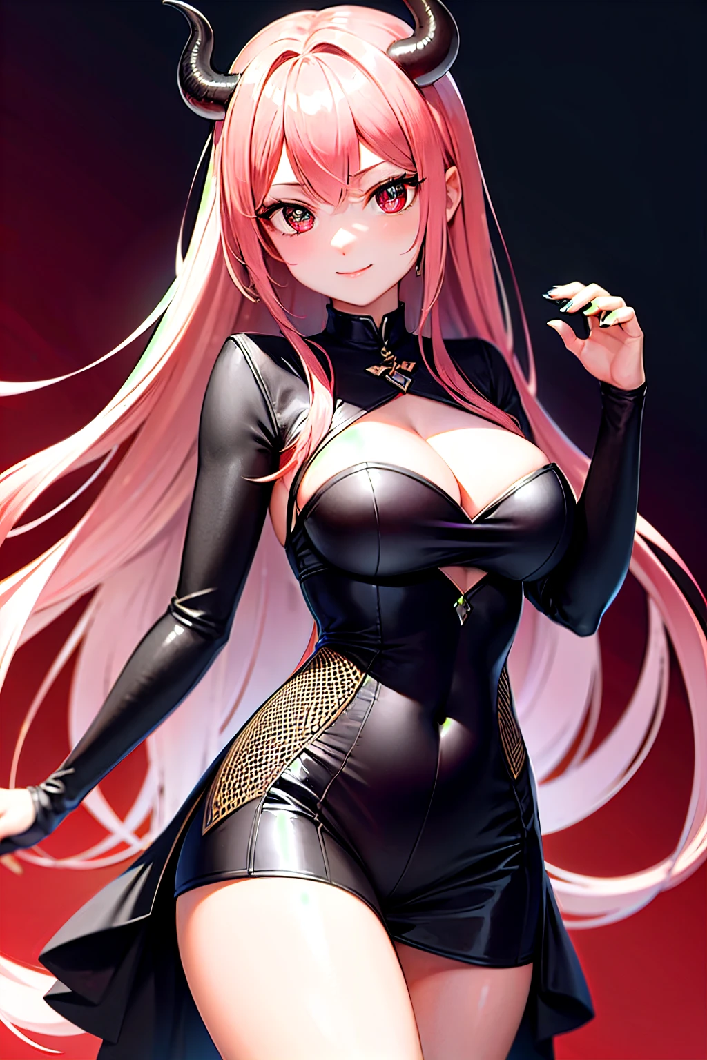 ((Best Quality,8k,4k)), ((masutepiece)), (ultra-detailliert), （细致背景）（Perfect face）、Perfect style、demon girls、１７age、Pretty Face、black gothic dress、Black long hair、Red eyes、stand in the demon world、grand background、devil princess、perfect hand、The style of a champion、Angle of pull、dynamic ungle、background clearly、black fingernails、