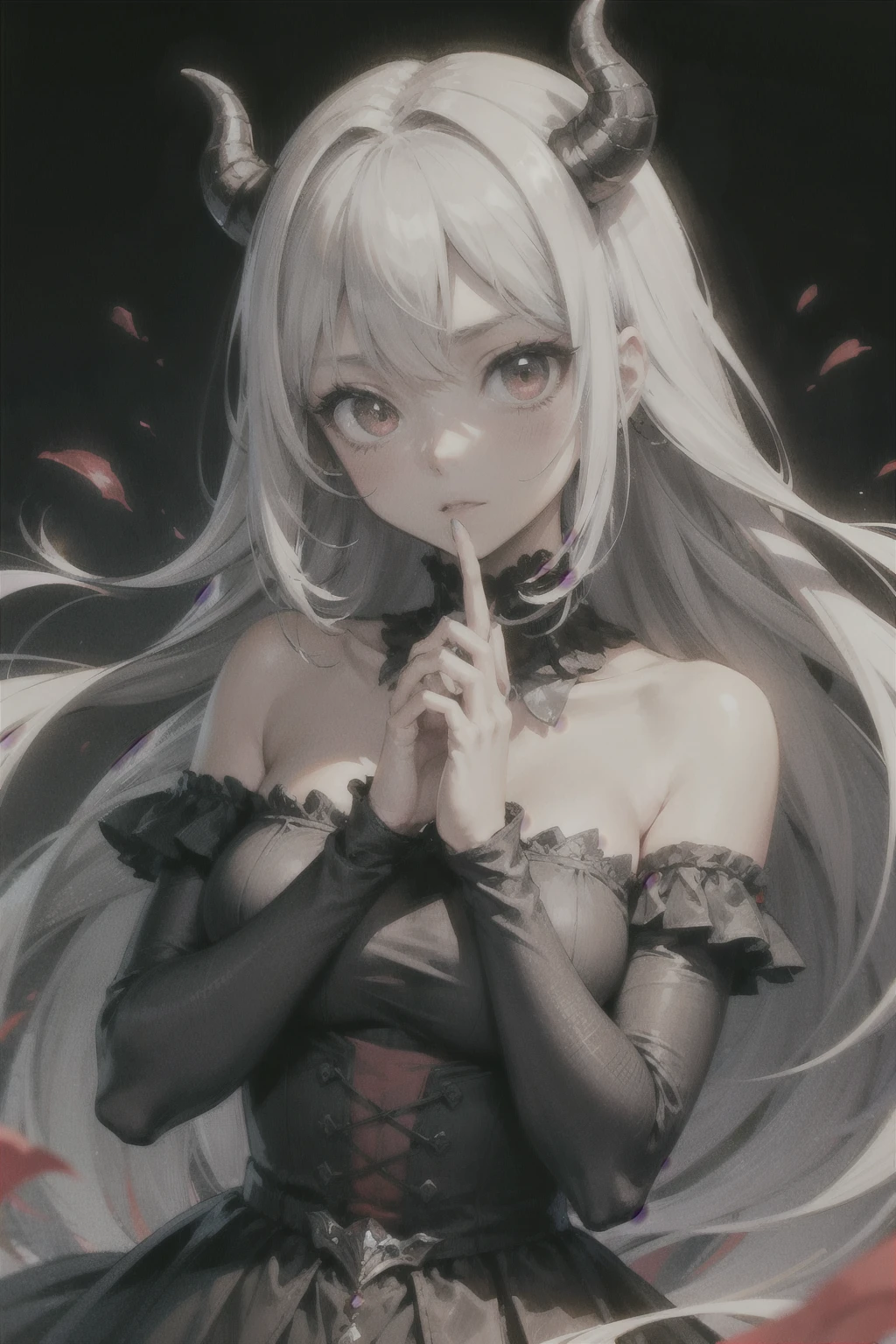 ((Best Quality,8k,4k)), ((masutepiece)), (ultra-detailliert), (细致背景)(Perfect face)、Perfect style、demon queen、20age、Pretty Face、black gothic dress、Black long hair、Red eyes、stand in the demon world、grand background、devil princess、perfect hand、The style of a champion、Angle of pull、dynamic ungle、background clearly、black fingernails、