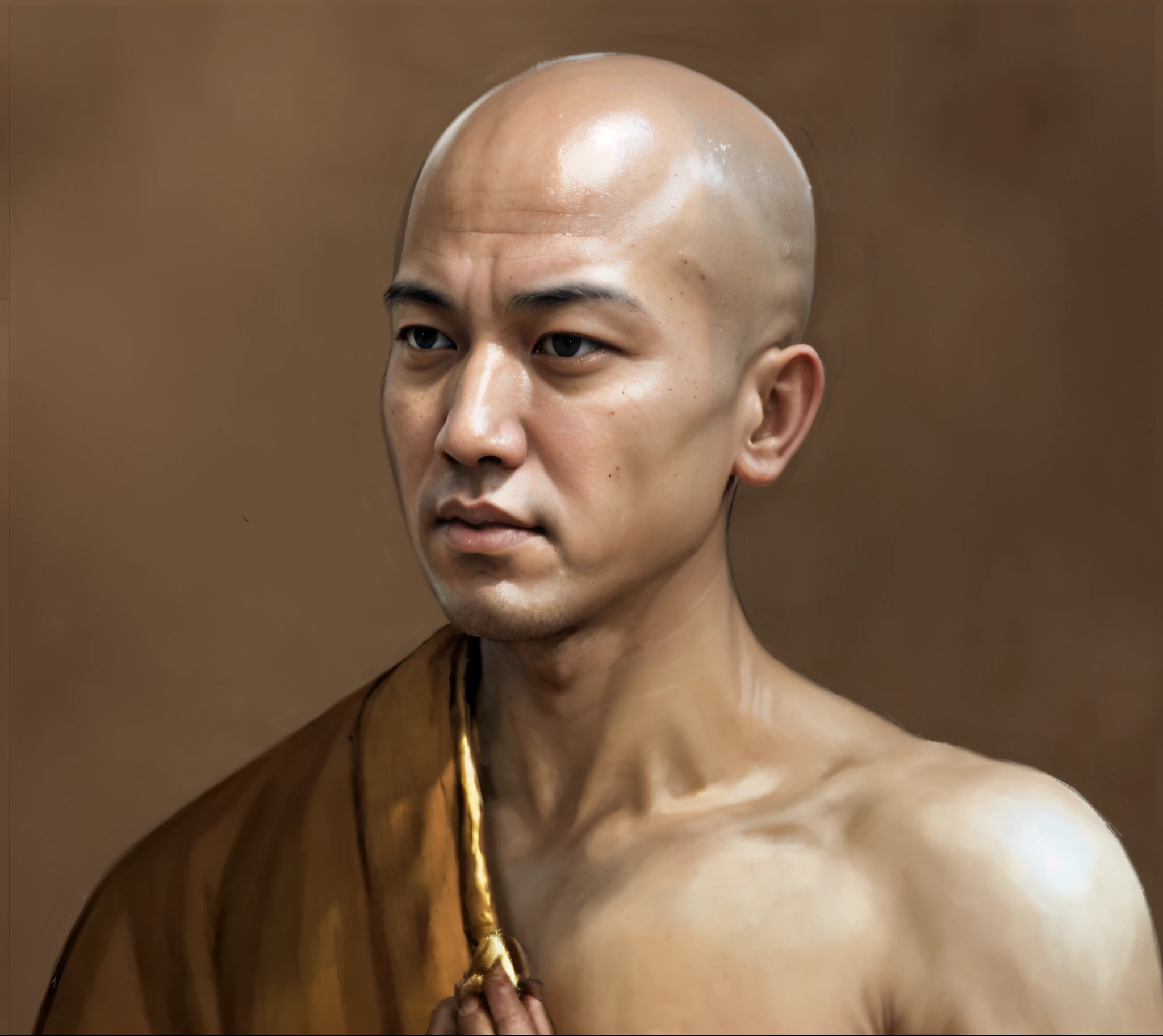 Drawing of a bald man wearing a tie, portrait of monk, Monk concept art, Buddhists, monk, 21st century monks, Saitama&#39;s portrait, Ashoka Tano, Japanese ancient monk, buddhist monk, Portrait of a bald head, inspired by Ma Quan,  Inspired by I Ketut Soki, fisting monk