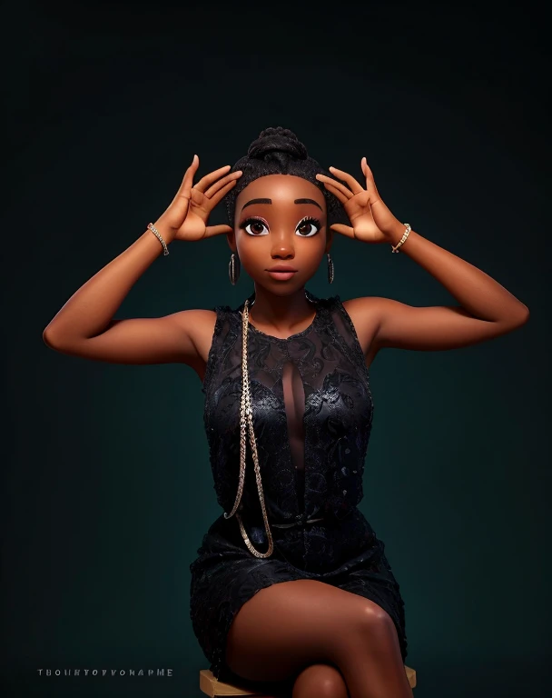 femme araffe avec une robe noire et un haut noir posant pour une photo, portrait pose, Photoshoot portrait de haute qualité, Dans le style de Nadine Ijewere, pose glamour, séance photo, pose artistique, Photographie de modélisation, Portrait de haute qualité, Séance photo, inspiré par Chinwe Chukwuogo-Roy, Tourné à l’obscurité avec les lumières du studio, avec une pose cool