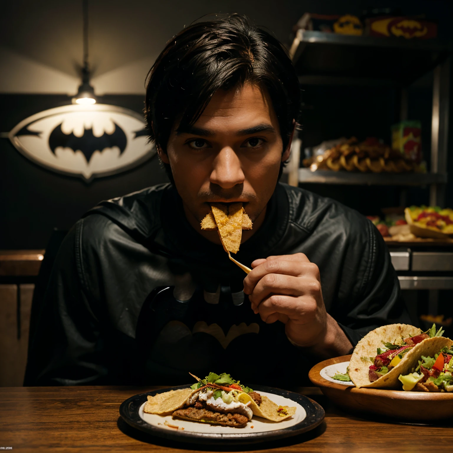 Batman eating a taco