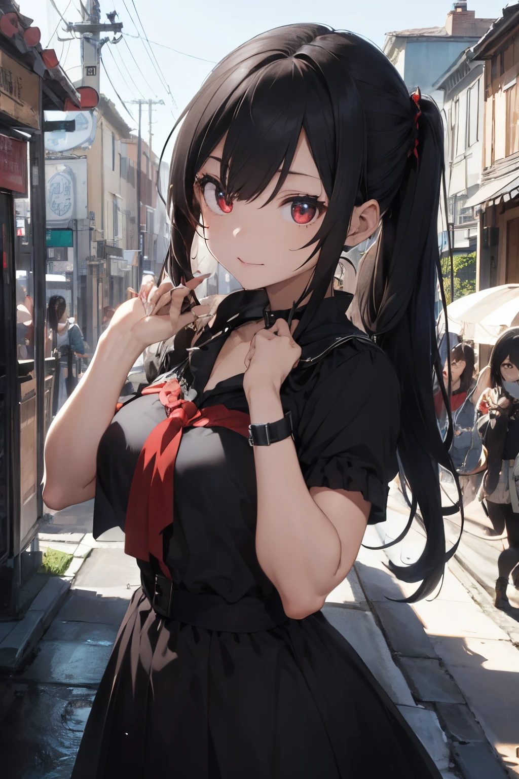 ((Best Quality,8k,4k)), ((masutepiece)), (ultra-detailliert), (细致背景)(Perfect face)、Perfect style、demon queen、20age、Cool Face、black gothic dress、Black long hair、Red eyes、stand in the demon world、grand background、devil princess、perfect hand、The style of a champion、Angle of pull、dynamic ungle、background clearly、black fingernails、dark heroine