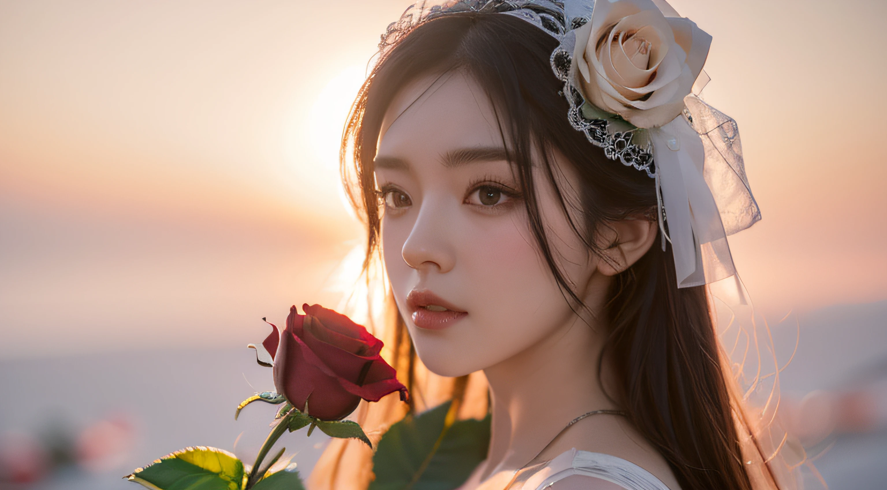 red rose,Rose blanche, The background is clear,author:heroes, guweiz on pixiv artstation, Very detailed ArtGerm, guweiz on artstation pixiv, Alphonse Mucha and Rose Drews, Popular topics on artstation pixiv,The picture is real,be full of details,4K