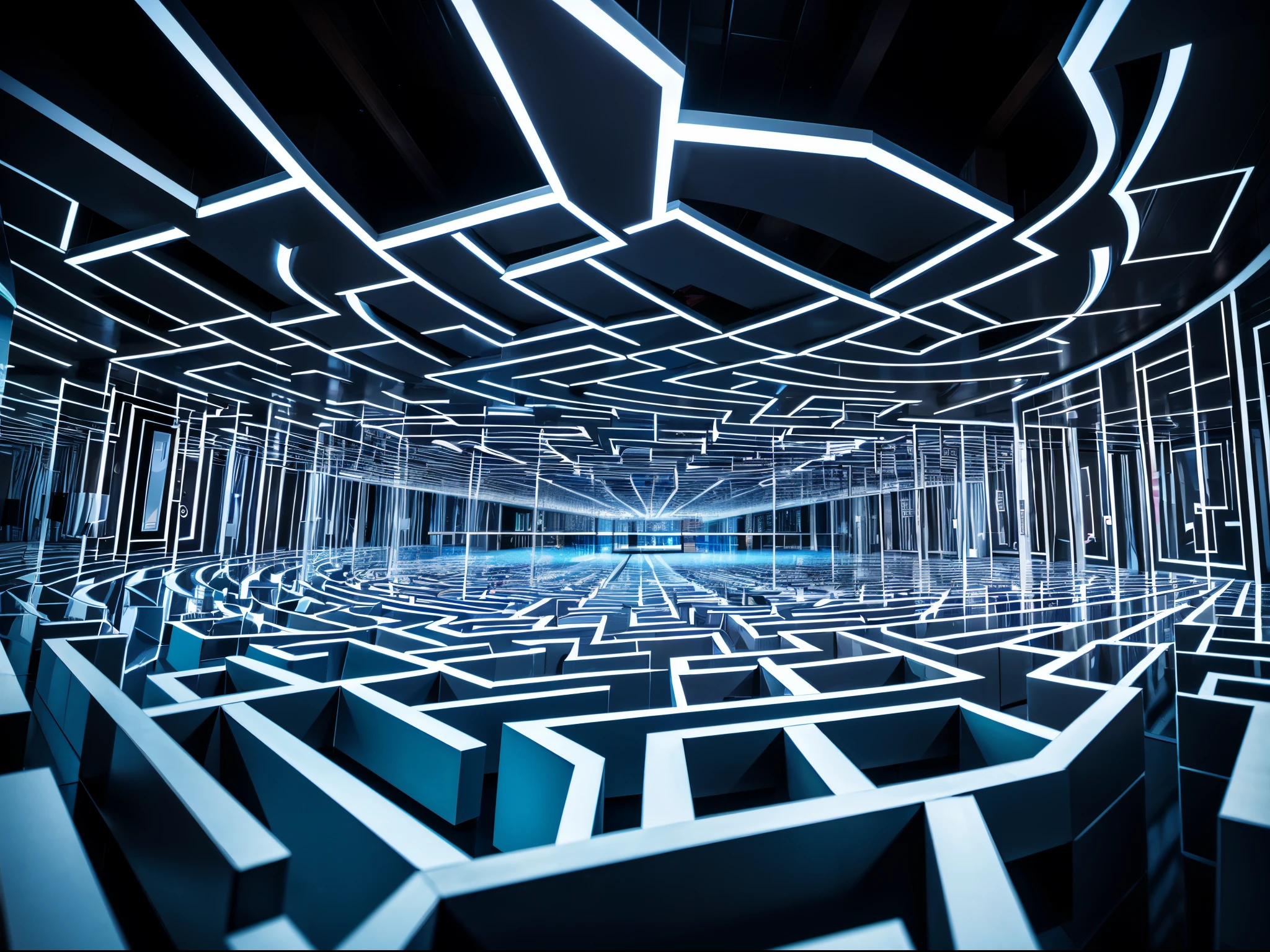 Construct an endless maze of mirrors, each reflecting a slightly altered version of the scene. Play with perspectives, lights, and angles to create a mesmerizing and visually challenging environment. Push the boundaries of realism and abstraction within the confines of the mirrored labyrinth.