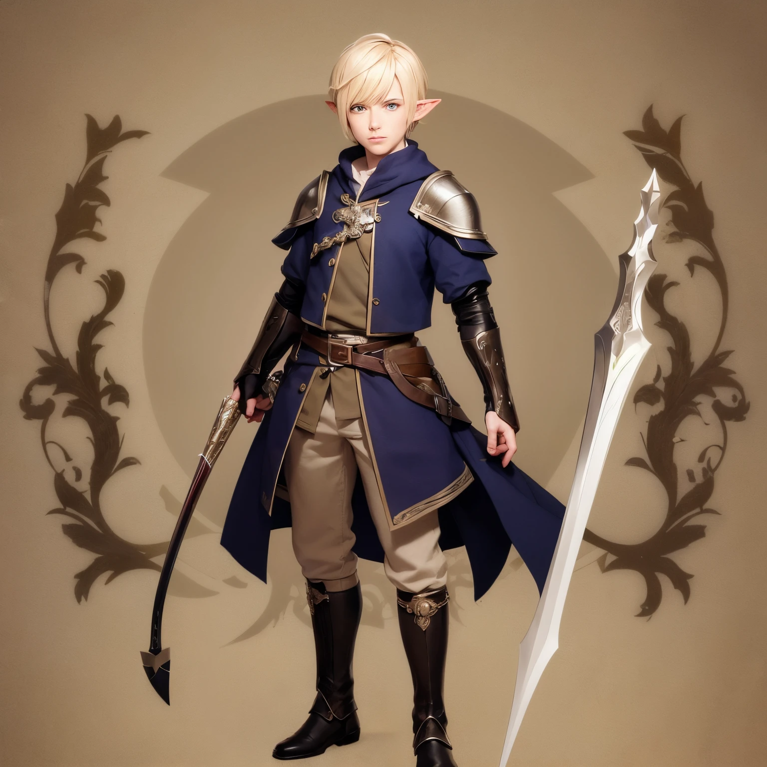 A dnd chariter who is a half elf paladin he is a blond hair white male who is blond hair blue eyed handsome young man