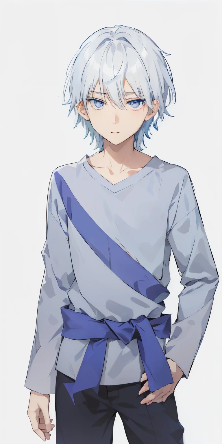 anime boy with white hair and white red eyes wearing a gray shirt, young anime man, tall anime guy with white and red eyes, male anime character, anime boy, anime character, as an anime character, male anime style, anime full body illustration, single character full body, anime style character, anime handsome man