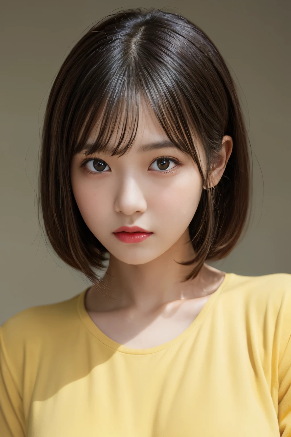 ((naked :1.5、Yellow pajamas)), incredibly absurd, beautiful and cute 20-year-old Korean girl with a photorealistic face, showcasing top-quality craftsmanship. Her slender frame is adorned with short, messy hair. The artwork is high-resolution, allowing for ultra-detailed features to be captured flawlessly. The girl is depicted naked with white fluids all over her. The focus lies on the realistic pupils, showcasing depth and emotion.