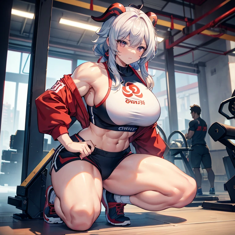 "(masterpiece、Premium Quality:1.2)、((alone)),bodybuilder、One girl with a sturdy body(Asuka Kazama、Muscular woman、((Silver Hair))、Brown skin、Brown eyes)、 ((From behind)), (Viewer between legs), The audience watching, Lying in bed, (Pants line、Preparing for battle、Tight clothing、Great for sports、Crop top、(gloves:1.1)、internal、abdomen、Trained abdominal muscles、Trained biceps、Night City,Big body,white calvin klein,Big Ass、Big Breasts,(((Pause waiting for insertion)))、Pussy juice