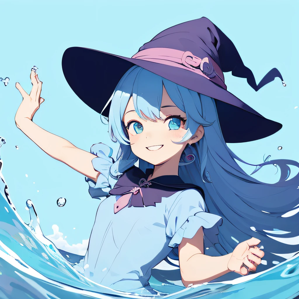 (masutepiece, Best Quality),((Flat color)), 1 girl , Witch Girl, Smile, pastel color , floating pastel colored water, Dynamic