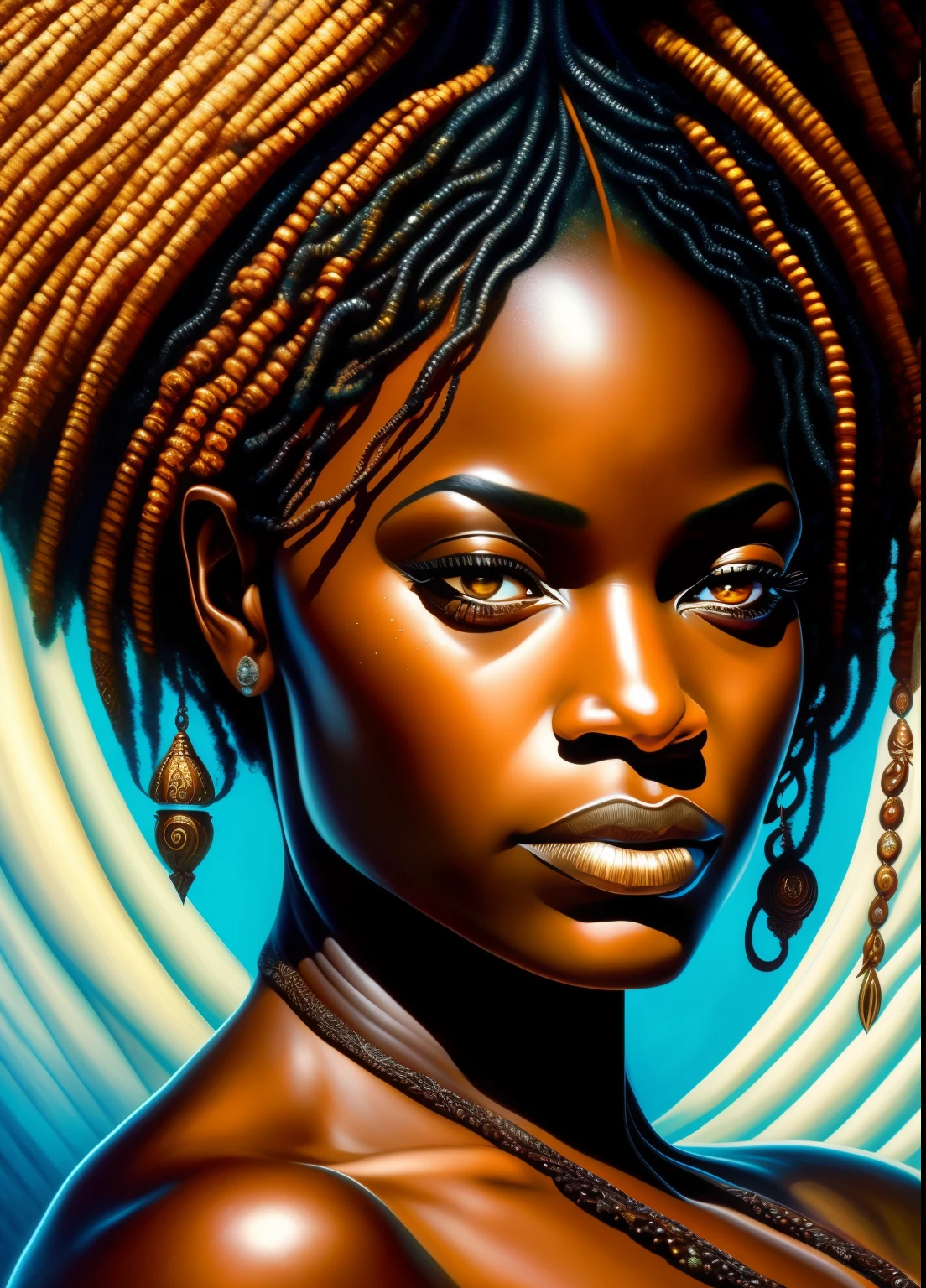 ((masterpiece:1.4, best quality:1.2)), a voodoo priestess, swamp, dreadlocks, skulls, artwork portrait, adam hughes, sexy, erotic.