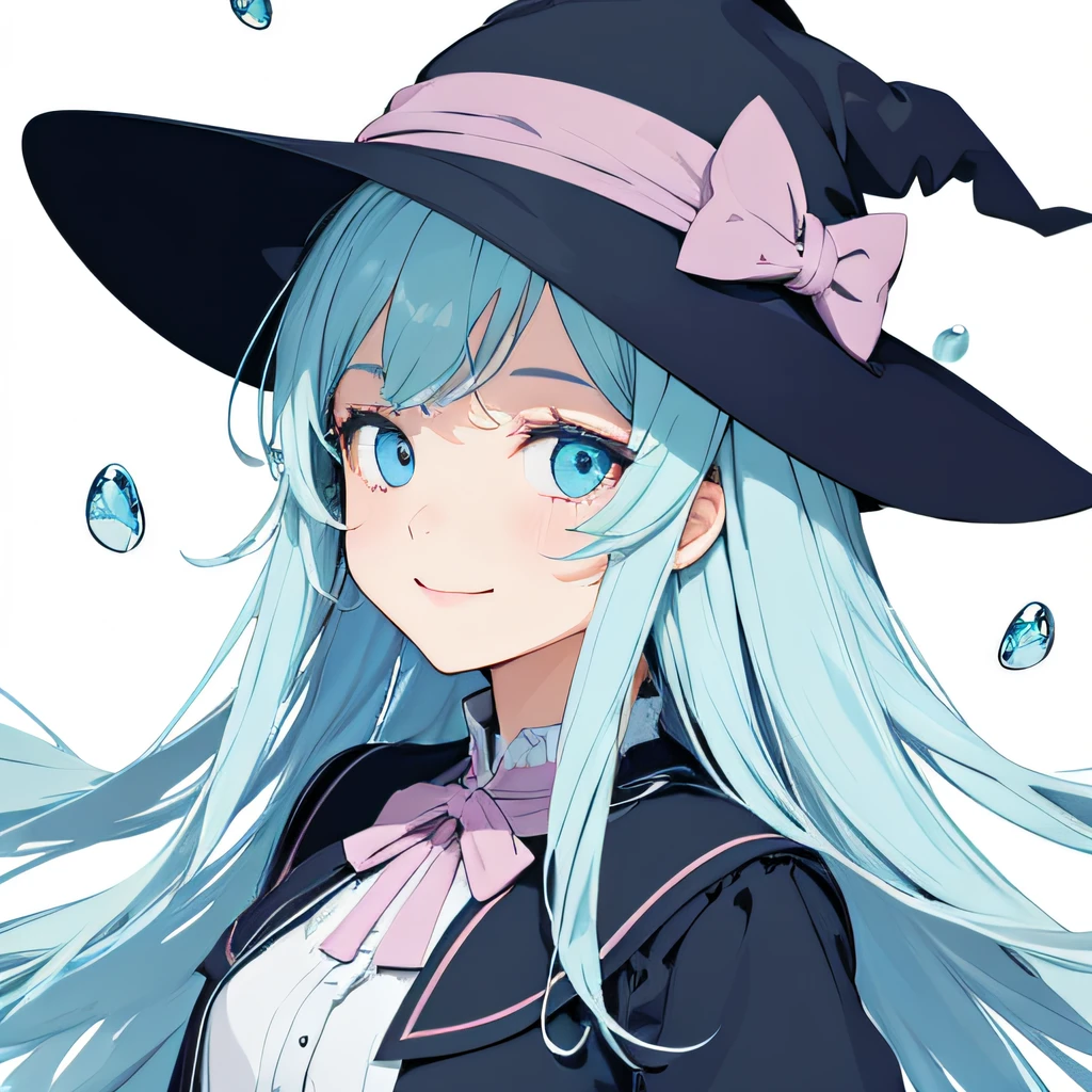 (masutepiece, Best Quality),((Flat color)), 1 girl , Witch Girl, Detailed eyes, Beautiful eyes, Smile, pastel color , floating pastel colored water, Dynamic