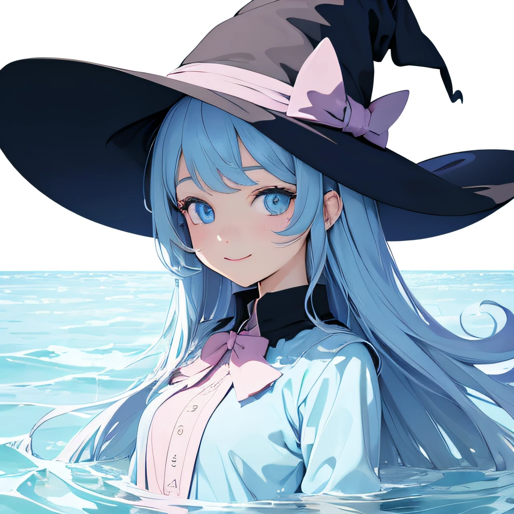 (masutepiece, Best Quality),((Flat color)), 1 girl , Witch Girl, Detailed eyes, Beautiful eyes, Smile, pastel color , floating pastel colored water, Dynamic