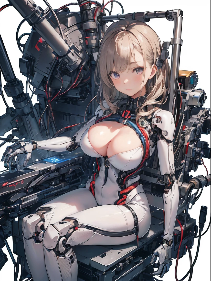 nsfw, (((masterpiece)))、(((top-quality)))、((ultra-definition))、(Highly detailed CG illustrations)、((extremely delicate and beautiful))、(Delicate and Pretty Face)、ciinematic light、((1 Mechanical Girl))、独奏、full body Esbian、(Highest quality illustrations:1.2), (Kawaii Girl:1.1), (1girl in, 独奏:1.5), (1girl in、18year old、beutiful breast:1.5、ultradetailed eyes:1.2)、(Beautiful breasts:1.1)、cyborgs、Machine body、front facing、White Cybersuit、tight fitted、A dark-haired、Brown hair、silber hair、a blond、Blue-haired、blue eyess、Brown-eyed、red eyes、(Mechanical joint:1.4)、((Limbs of the machine))、(blood vessels connected to tubes)、((Vertebrae of a machine attached to the back))、((Mechanical cervical spine)Attached to the neck))、((Sitting on a chair on a machine))、deadpan、(Wires and cables attached to the head and body:1.5)、(charactor focus)、nffsw、Under maintenance、Touching the whole body with a mechanical arm