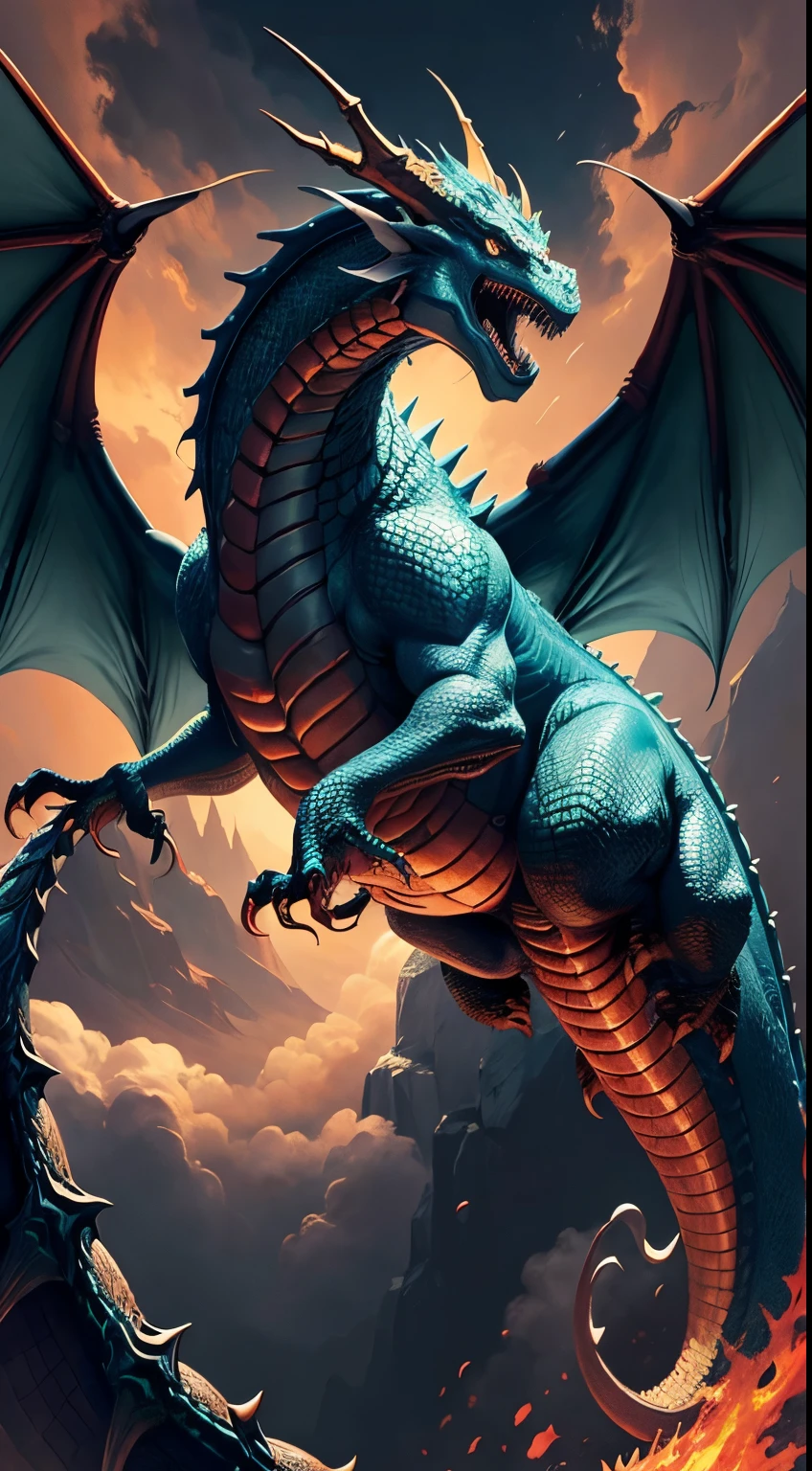 a painting of a dragon with its mouth open and its mouth wide open, art of dragon, majestic japanese dragon, Chinese dragon concept art, cyan chinese dragon fantasy, black and golden dragon, oil painting of dragon, colossal dragon as background, smooth chinese dragon, chinesedragon, pintura digital altamente detalhada, pintura digital altamente detalhada, god of dragons, dragon portrait, epic dragon