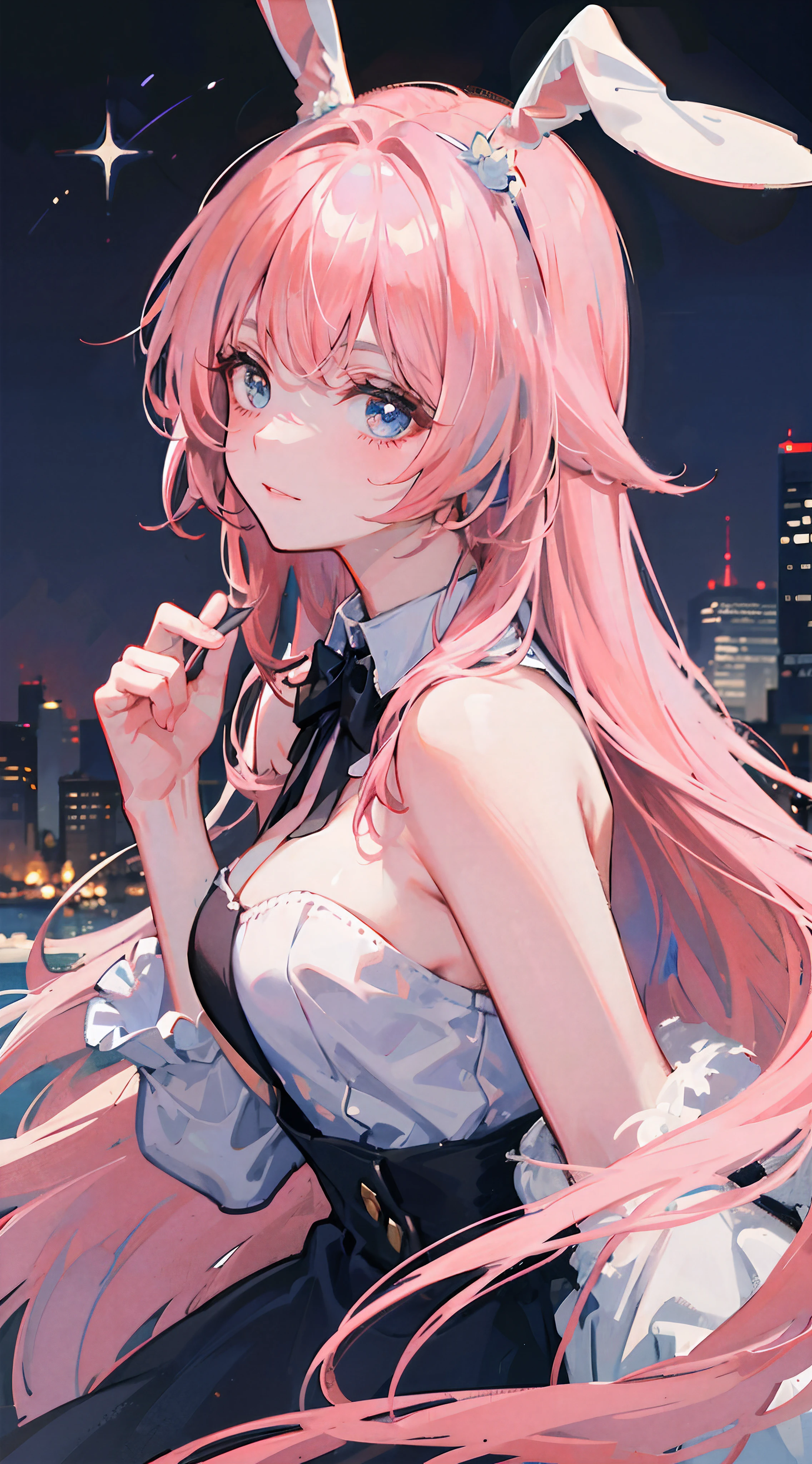 (long pastel pink hair)