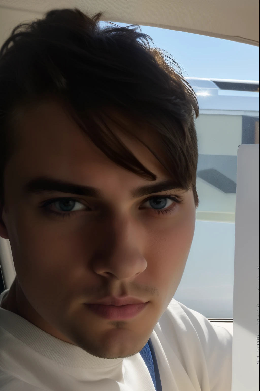 (best quality, 4k, 8k, high resolution, masterpiece: 1.2), ultra detailed, (realistic, photorealistic, photorealistic: 1.37), man headshot, around , short hair on top of his head, with no beard, looking focused, headshot profile picture, looking at the camera, clean shaven wide face, blue eyes