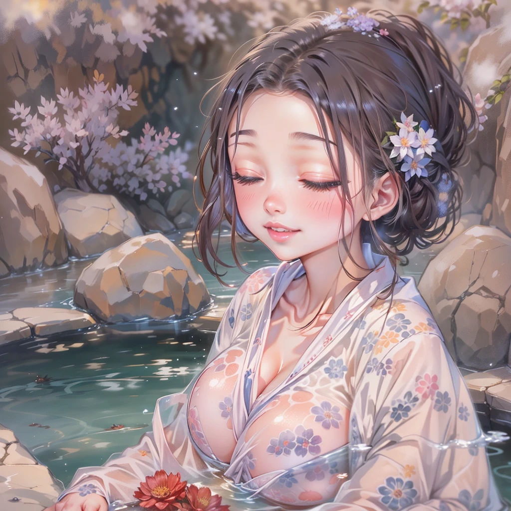 natta,The air is filled with the heat of natural hot springs,One is plump、Beautiful woman sitting in hot spring,Enjoy the comfort brought by hot springs。Her body is surrounded by warm water,The yukata hangs loosely on the body,Half a shoulder exposed。Her skin is reflected by the steam from the hot springs,appear more attractive。
A woman is'Breasts look fuller in the water,Fair skin and hot spring water complement each other perfectly,appear more attractive。Her face flushed,closing her eyes gently,hori'Just like you'Enjoy this wonderful time。Long eyelashes flutter gently,Gives people a feeling of calmness and vitality。
natta,Rocks and vegetation next to the hot springs are illuminated by lights,Presenting a mysterious and romantic atmosphere。The woman in the water seems to blend into the scenery,make up a beautiful picture。The steaming hot spring water flows slowly,accompanied by female laughter,Bring endless warmth and beauty to this night。
On this peaceful night,The female figure complements the hot spring scenery,Let people be intoxicated in this poetic and picturesque realm。With the gentle ripples of hot spring water,This moment seems to be frozen forever,become an unforgettable sight。