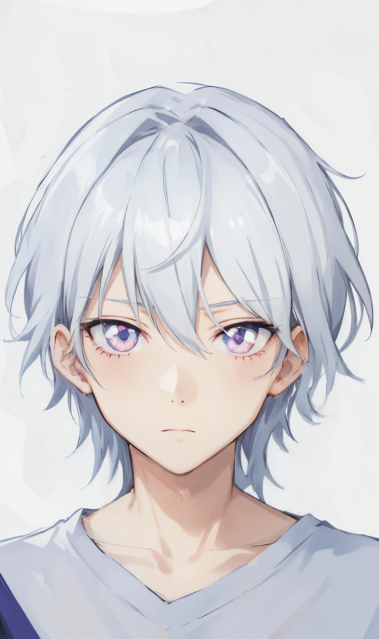 anime white hair boy with silver left eyes staring