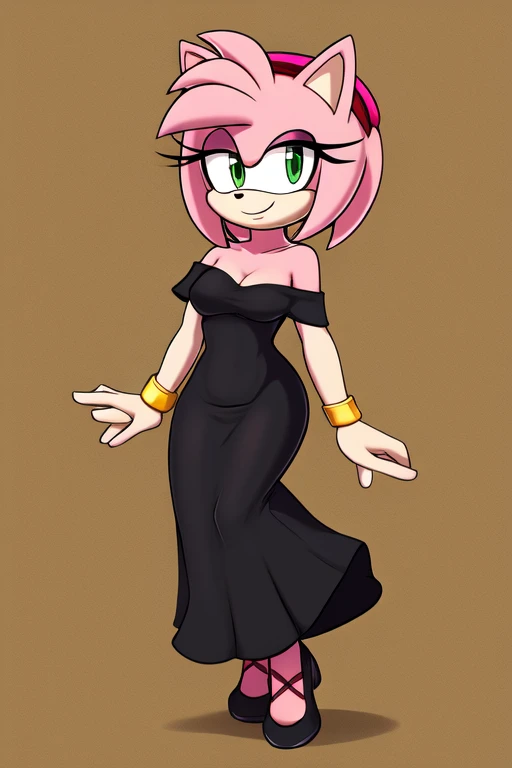 Amy Rose as a Flamenco Dancer, smile, black dress, off-the-shoulder black dress, long skirt, upper body, 1990s Abstract Background,