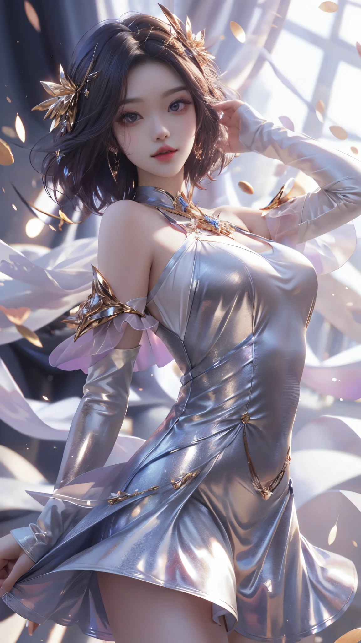 Super beautiful big shining eyes、Best Quality, 1girl in, nffsw, Solo, Long hair, Short hair, Dress,