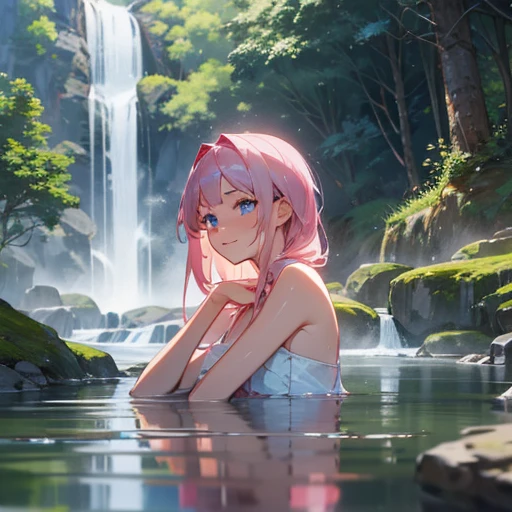 best quality,4k,8k,highres,masterpiece:1.2,ultra-detailed,realistic:1.37,spring scenery and girl reflected on the lake surface,beautiful detailed eyes,beautiful detailed lips,extremely detailed eyes and face,long eyelashes,greenery, vibrant flowers,gentle sunlight,serene atmosphere,mild breeze,splashing water droplets,floating cherry blossom petals,soft ripples on the lake,flowing water,sparkling reflections,tranquil morning,majestic mountains in the background,immaculate blue sky,peaceful lakeside,colourful spring dress,flowing hair,tactile grass texture,photorealistic landscape,painting-like quality,soft pastel colors,picturesque view,harmonious composition,subtle lighting,peaceful ambiance,serene expression,reflective mood