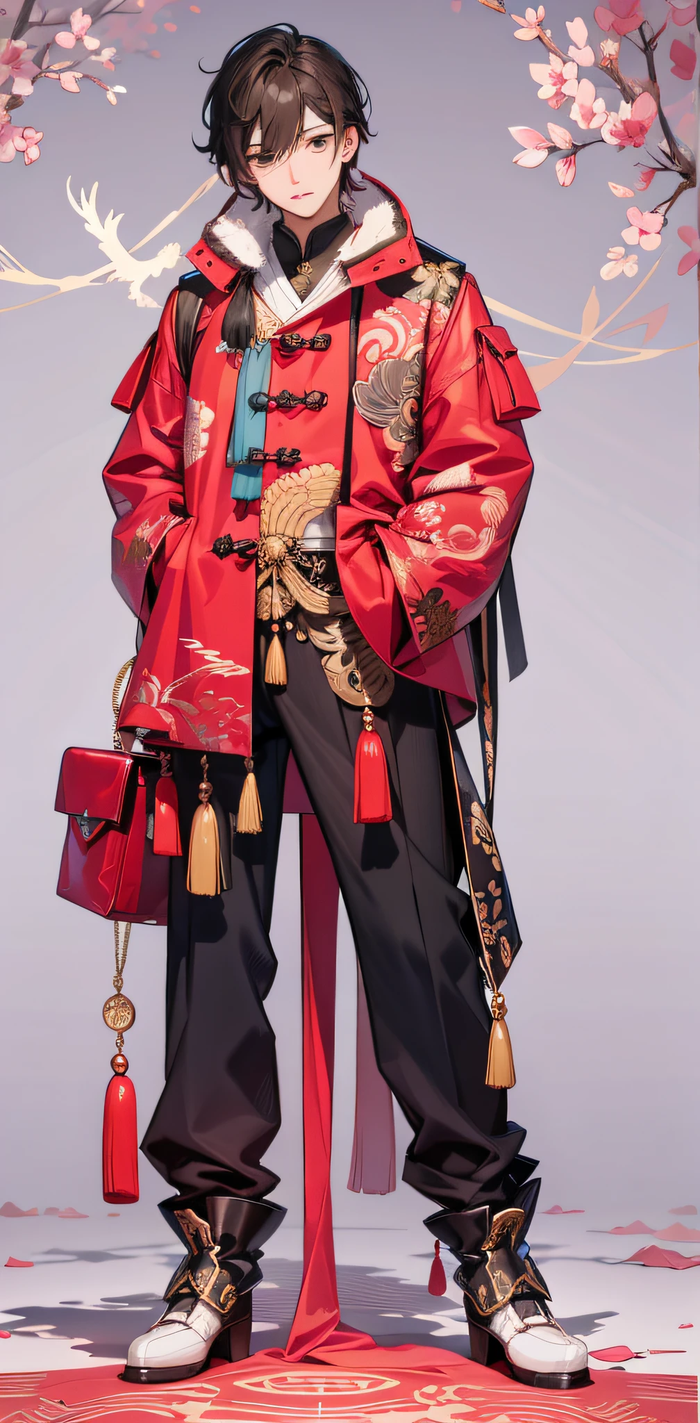 Anime character wearing traditional Chinese clothing standing in front of tree, Rostelland style, lunar themed attire, 《the first god》Ke Qingyu, onmyoji detailed art, Court costume Akira, very detailed and rich clothing, full body xianxia, 《the first god》Zhongli in Zhongli, Chinese-style, author:heroes, by Shitao