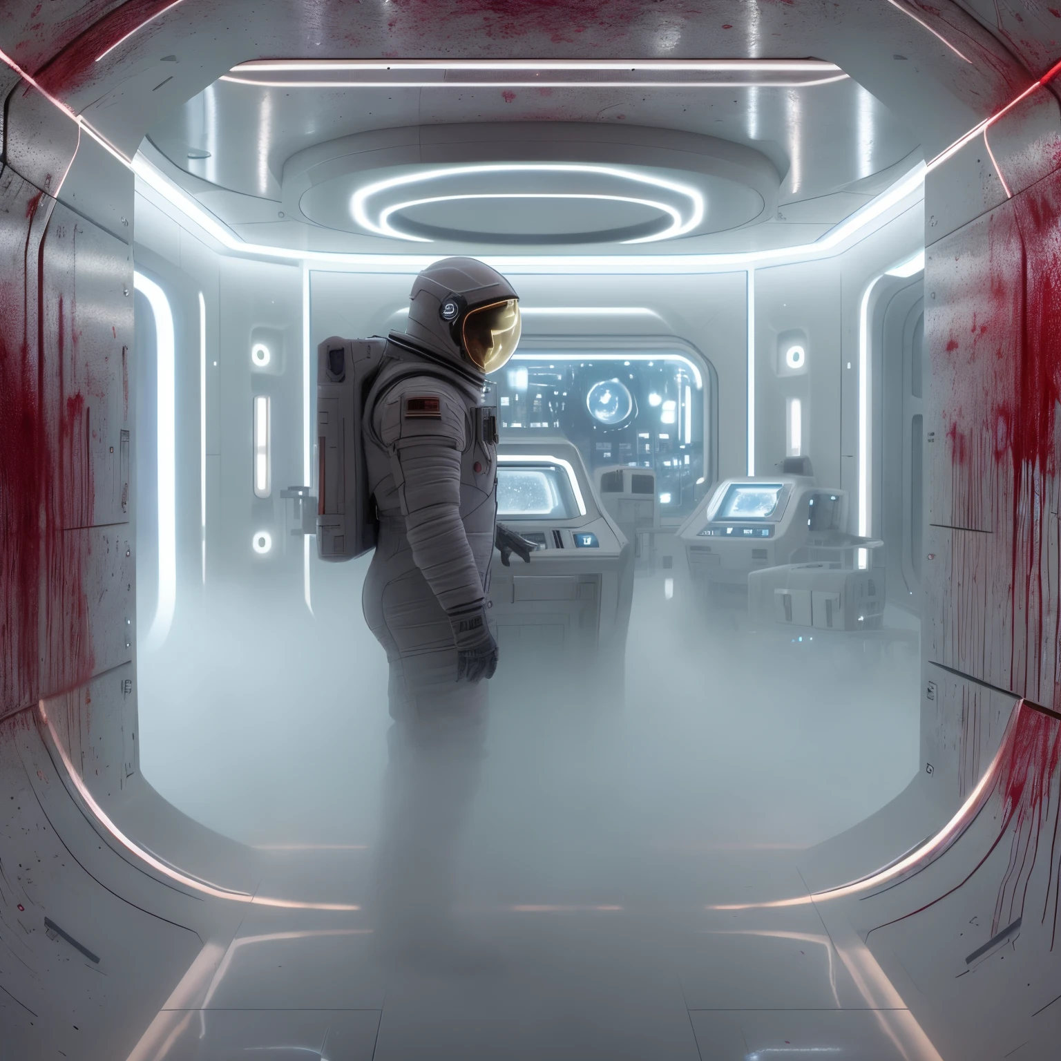 arafed astronaut in a space station with a red light, in a space horror setting, depicted as a scifi scene, surreal sci fi set design, dramatic sci-fi movie still, from a 2 0 1 9 sci fi 8 k movie, 8 k movie still, sci - fi scene, scifi scene, scifi horror setting, 8 k concept art