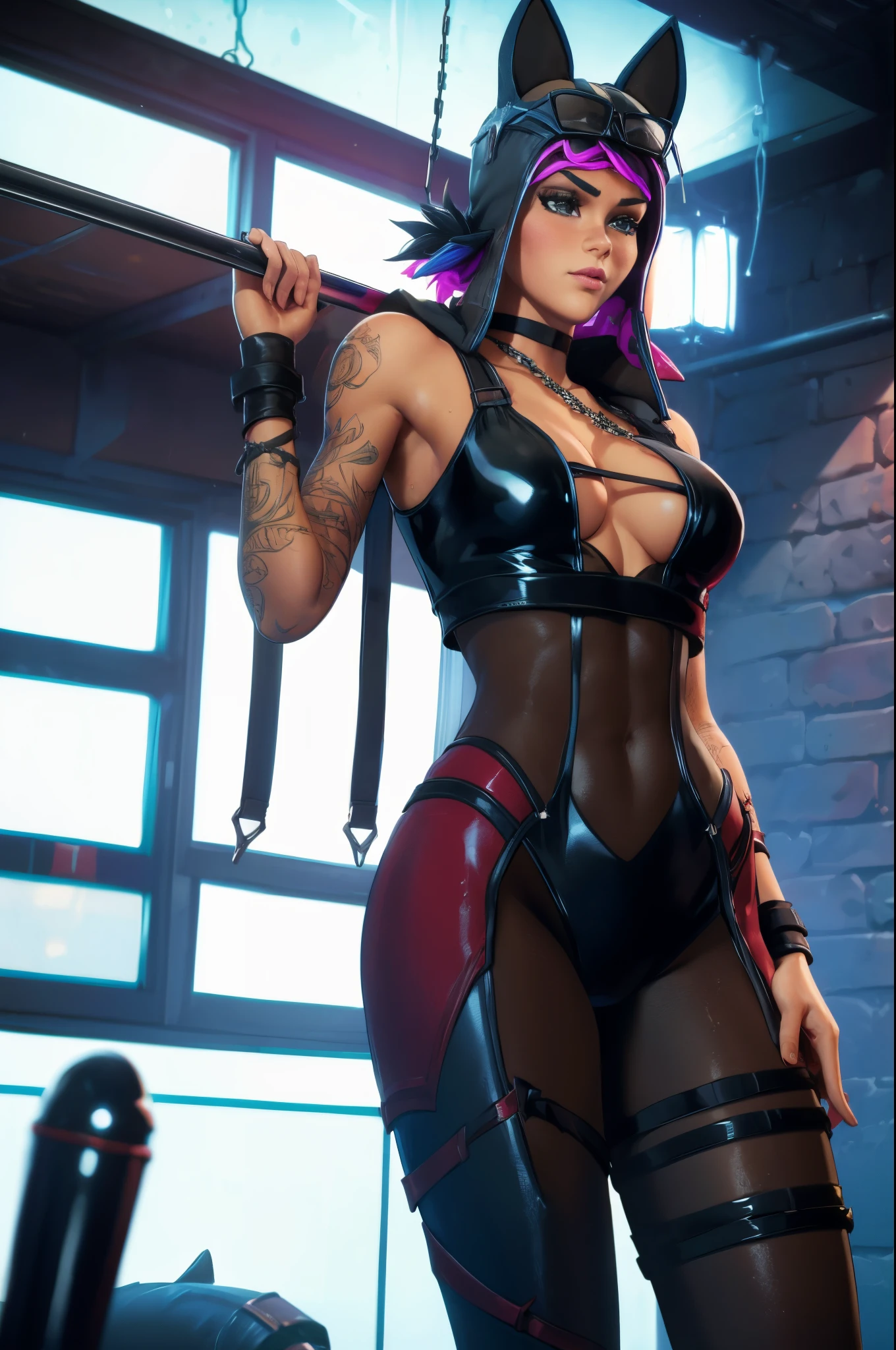 1girl,stripper pole,bunny ears,huge breast,abs,money,lights,black bunny suit,pantyhose,blush,latex catsuit, latex hood, latex tail, chains, choker, cuffs, ropes, harness, climax, torture, body writing, restrained, dungeon wall, dark room, dark atmosphere, sweat, pubic hair, skin pores, detailed skin, (realistic: 1.2), UHD, dramatic shadows, lighting global, high contrast,,Female,Renegade_Lynx, Tail, female focus, breasts.simple background, detailed, looking at viewer, centered,(insanely detailed, beautiful detailed face, beautiful detailed eyes, masterpiece, best quality)