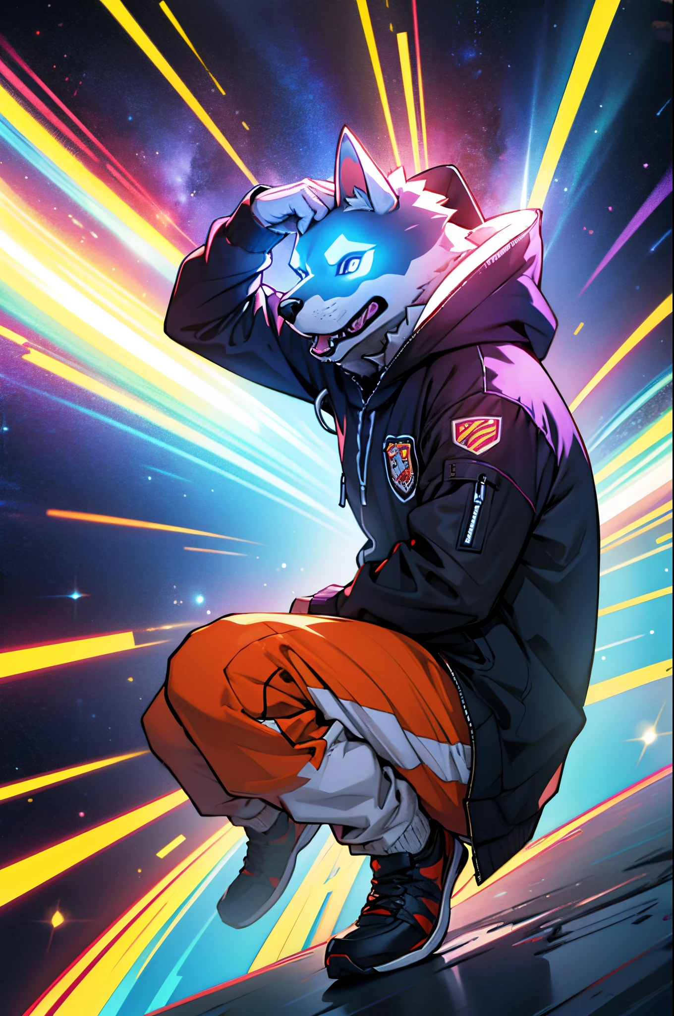 make a gamer dog man in the middle of space