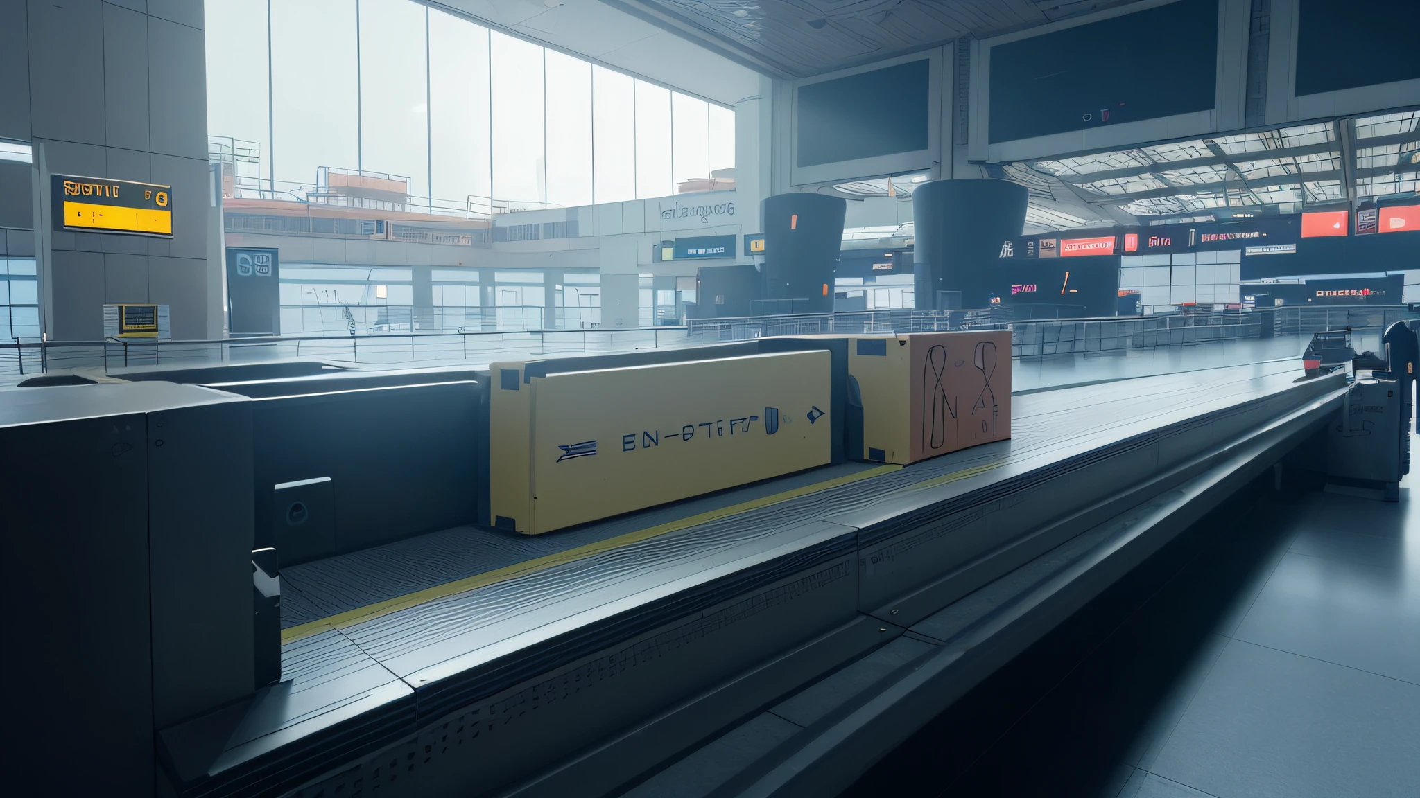 There is a box on a conveyor belt in a airport, a stock photo by Oton Gliha, Reddit, Neoism, quixel megascan, cosmoport, captura, airport, gazeta, goto Fujita, description, contraposto, Getty images pro shot, juxtaposed, nekro, guido
