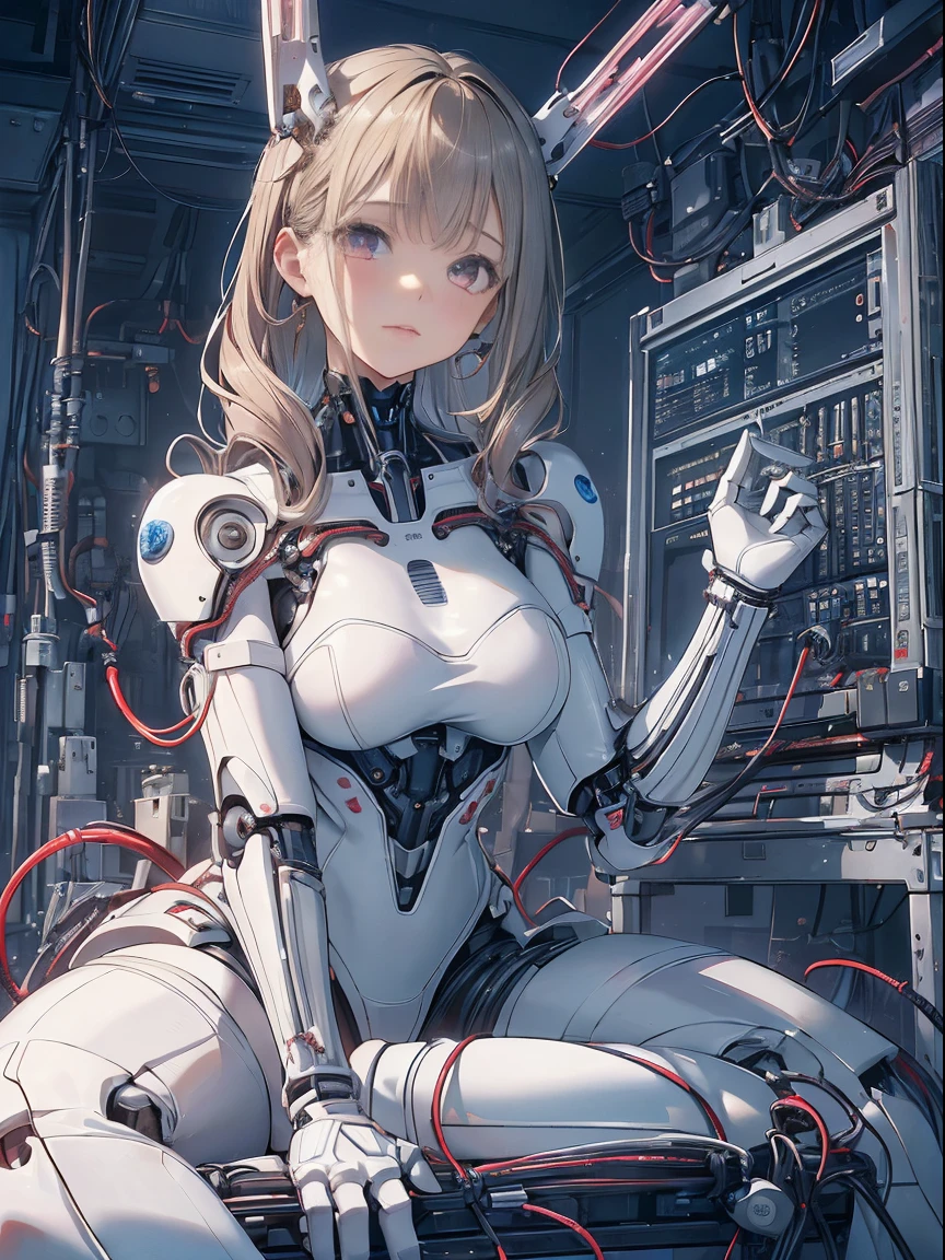 nsfw, (((masterpiece)))、(((top-quality)))、((ultra-definition))、(Highly detailed CG illustrations)、((extremely delicate and beautiful))、(Delicate and Pretty Face)、ciinematic light、((1 Mechanical Girl))、独奏、full body Esbian、(Highest quality illustrations:1.2), (Kawaii Girl:1.1), (1girl in, 独奏:1.5), (1girl in、18year old、beutiful breast:1.5、ultradetailed eyes:1.2)、(Beautiful breasts:1.1)、cyborgs、Machine body、front facing、White Cybersuit、tight fitted、A dark-haired、Brown hair、silber hair、a blond、Blue-haired、blue eyess、Brown-eyed、red eyes、(Mechanical joint:1.4)、((Limbs of the machine))、(blood vessels connected to tubes)、((Vertebrae of a machine attached to the back))、((Mechanical cervical spine)Attached to the neck))、((Sitting on a chair on a machine))、deadpan、(Wires and cables attached to the head and body:1.5)、(charactor focus)、nffsw、Under maintenance、Touching the whole body with a mechanical arm