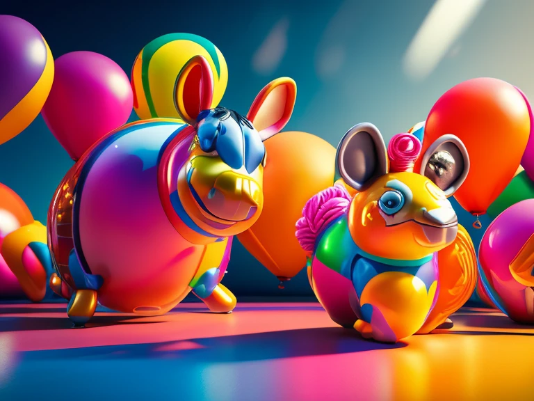 (highres,best quality,cinematic lighting:1.2),(realistic:1.37),masterpiece artwork,balloon animals,creative vibrant colors,pop art style,detailed animal sculptures,playful composition,impressive attention to detail,colorful and joyful atmosphere,vivid emotions,enthusiastic crowd,fantastic lighting effects,meticulous brush strokes,impressive depth and texture