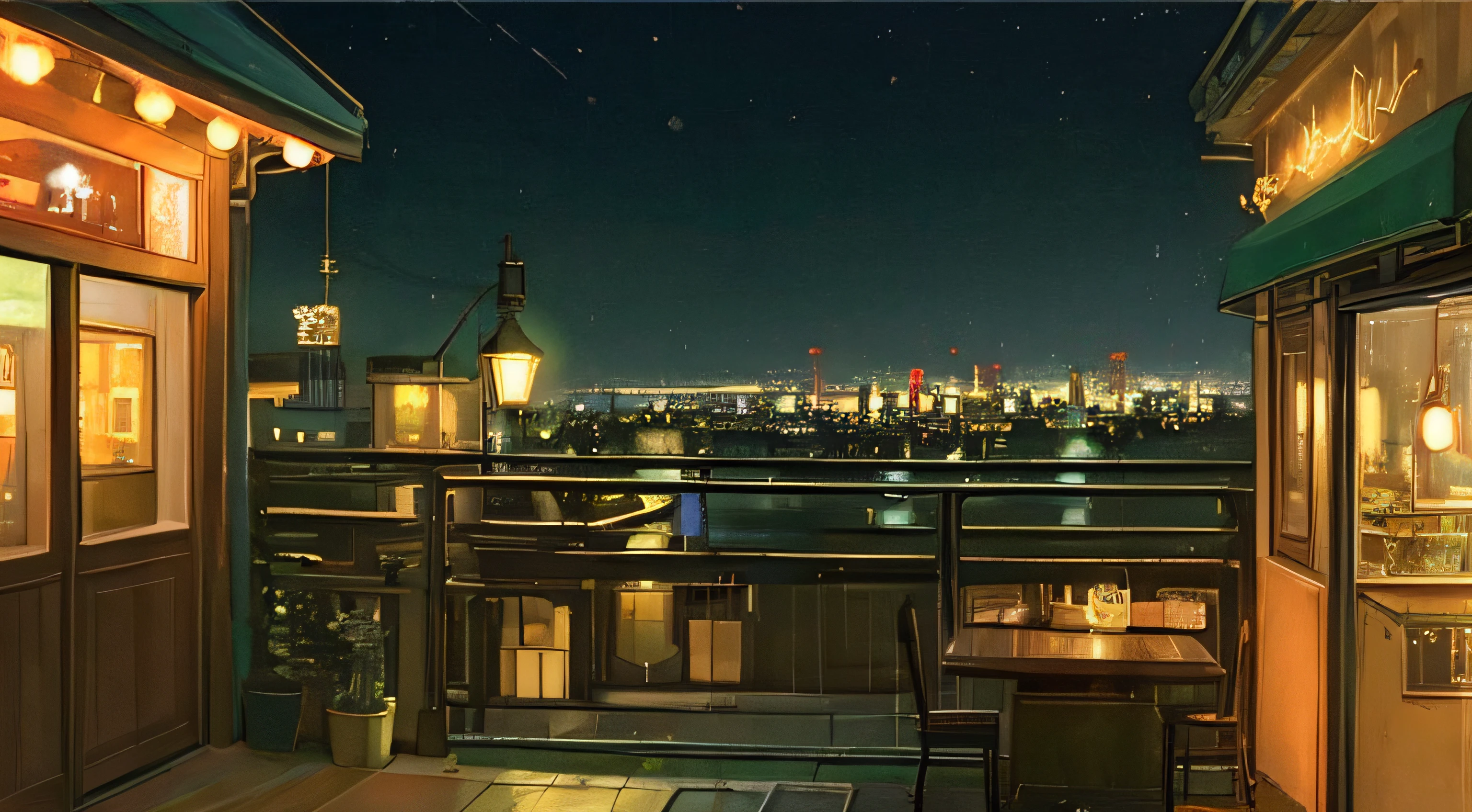 (masterpiece、top-quality、top-quality、Official art、Beautifully Aesthetic:1.2),deep in the night、Lo-Fi Hip Hop、Cafe with small lights、a person々bustling,Residential area、Silence、It's raining a little、