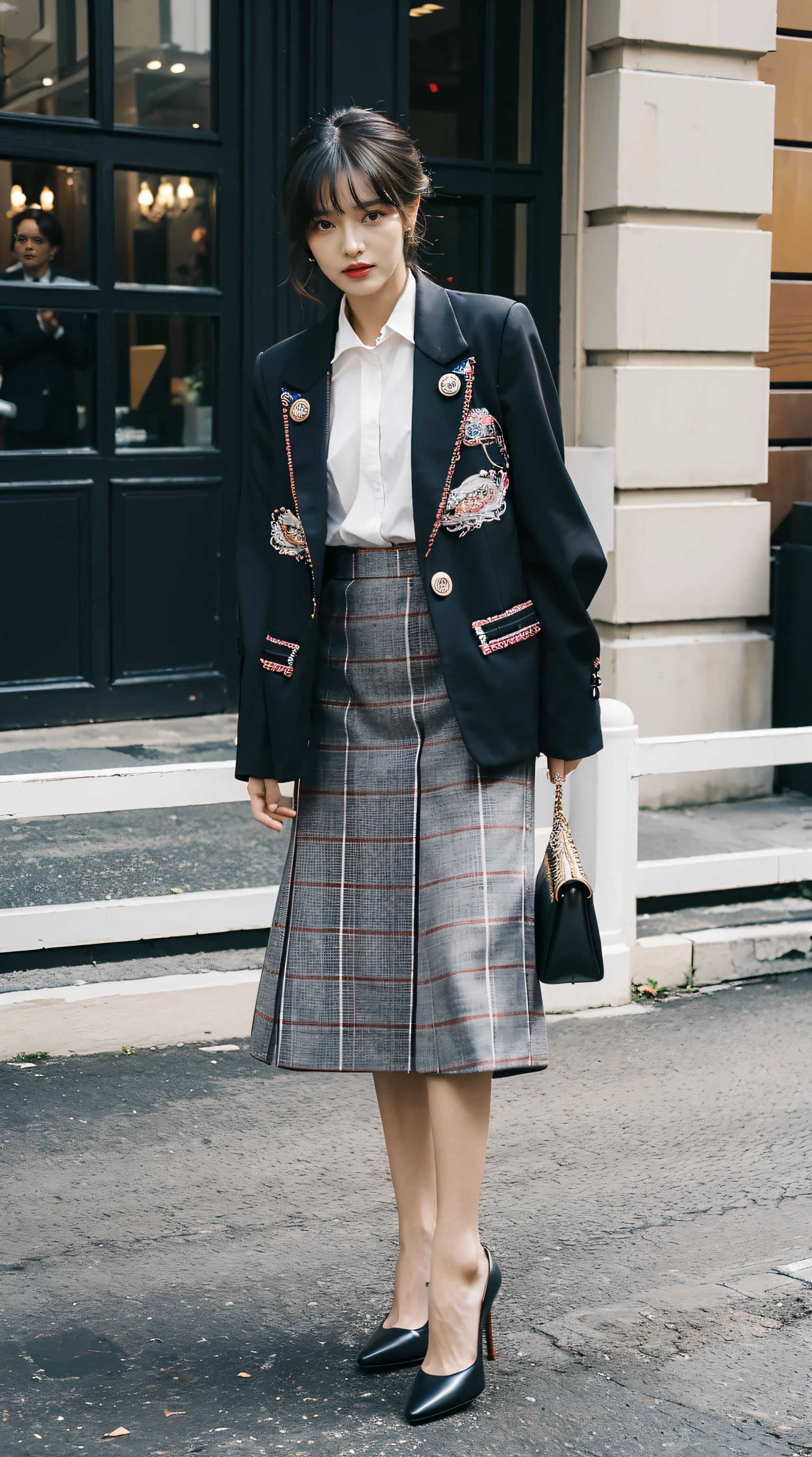 Best quality,tmasterpiece,超高分辨率,(Realistis:1.4),RAW photos,hyper HD,8K,There  one girl,Stylish clothes,Chanel style,Winter clothes,fashionable attire,long wool coat,tigh-high boots,Over-the-knee boots,high-class fashion,ellegance,best selling,Casual pose