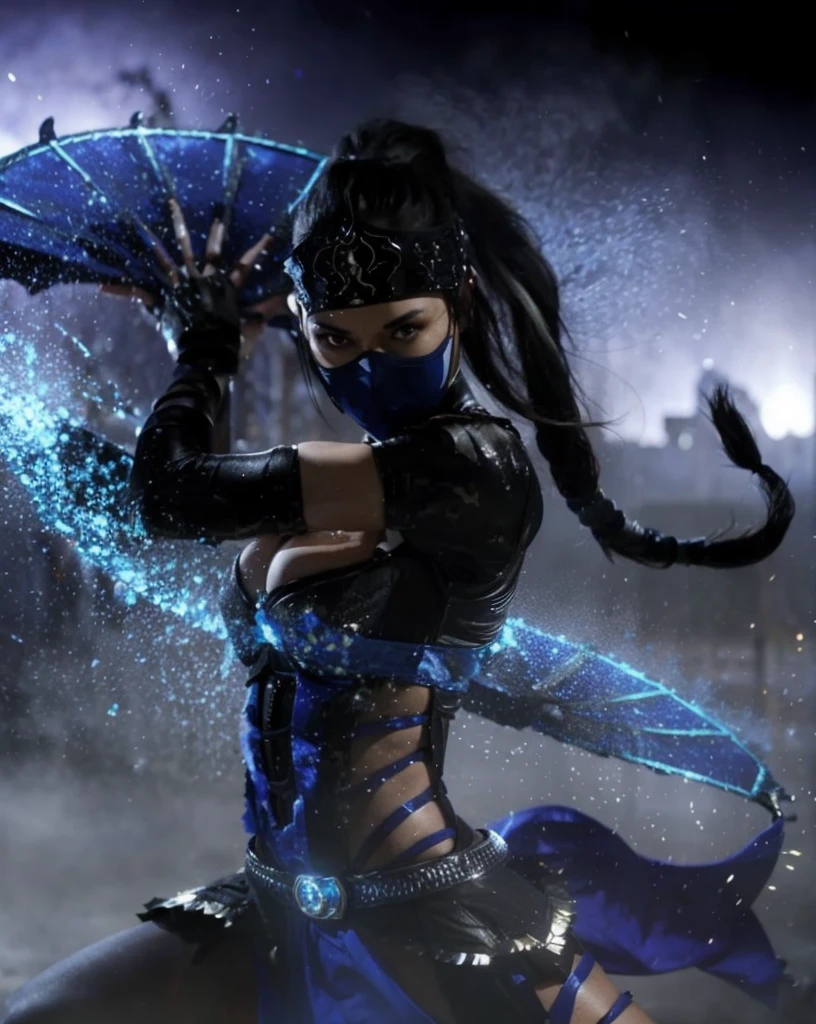 Kitana from the game Mortal Kombat with her fans, realistic