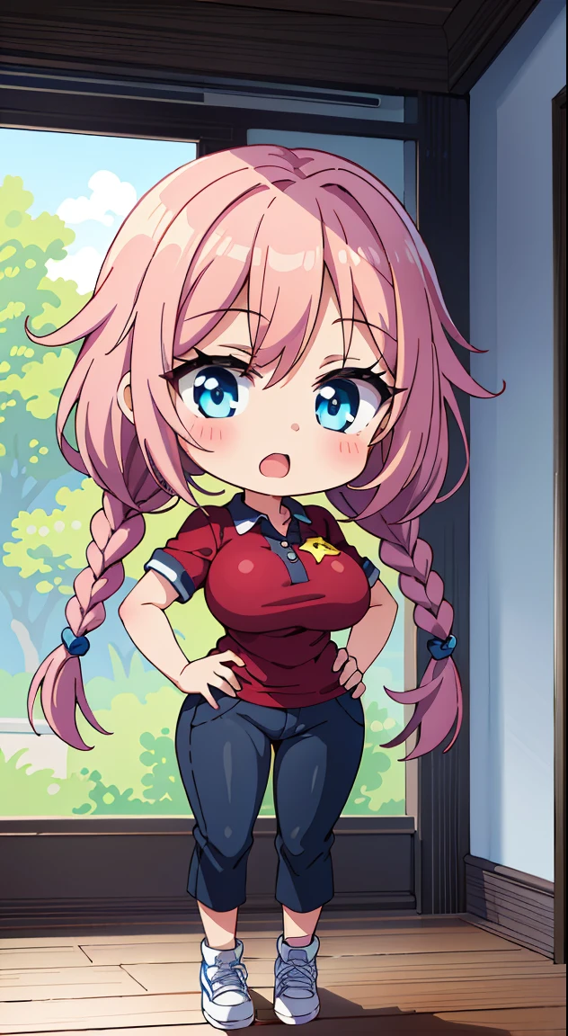 (masutepiece, Best Quality, Perfect Anatomy, High quality:1.4), nice hand, Perfect hands, Detailed beautiful hands, Large_filesize, fulcolor, hight resolution, symmetric, exceptional, Best aesthetic, newest, Anime, very beautiful detailed body,The hair,faces,The eye, (Chibi, Full body:1.6), BREAK,
1 beautiful girl, (17 years old girl),Solo,(Cute:1.5),(Chibi:0.6),(kawaii:1.5),(Lori:0.5),BREAK,(17 years old girl), 1 beautiful girl,Very detailed,colourfull,highest details,Clear skin,Beautiful skin,Shy,Very detailed,colourfull,highest details,BREAK,Clear skin,Beautiful skin,Shy skin,BREAK,{Heterochromia,blue eyess,Green eyes,PUPILS SPARKLING:1.9},star eye silhouette,BREAK,(Pink hair, Medium length:1.4),(Twin braids,A little curly hair,Princess Cut, crossed bangs:1.3),(Big breasts,Beautiful breasts,Large breasts:1.5),(long eyelashes, Double eyelids:1.2),Solo,gleaming skin, Clear skin, Beautiful skin,(best quality face),(Top quality glowing eyes),(Doya face,brave face:1.45) BREAK (Pink Theme:1.4),
((caregiver theme:1.4)), (Black chinos:1.4), (red polo shirt:1.4),(Black sneakers:1.35),
BREAK,(morning), inside in room,Gothic bedroom, a canopy bed,huge window,naked girl poster,coke,on back, tusk, Open mouth, Looking away,depth of fields,
BREAK,wakame,wakame,wakame,(Cowboy Shot:1.4),
BREAK,(Blurry background:1.3),(absurderes, hight resolution, Super Detail Art),cel shading,Clear Color, Lonely optical effect, Beautiful pictures, Bright glow, mystic atmosphere,(Close-up of girl:1.1), Mystical light particle effect,manga influence, clean line drawings,