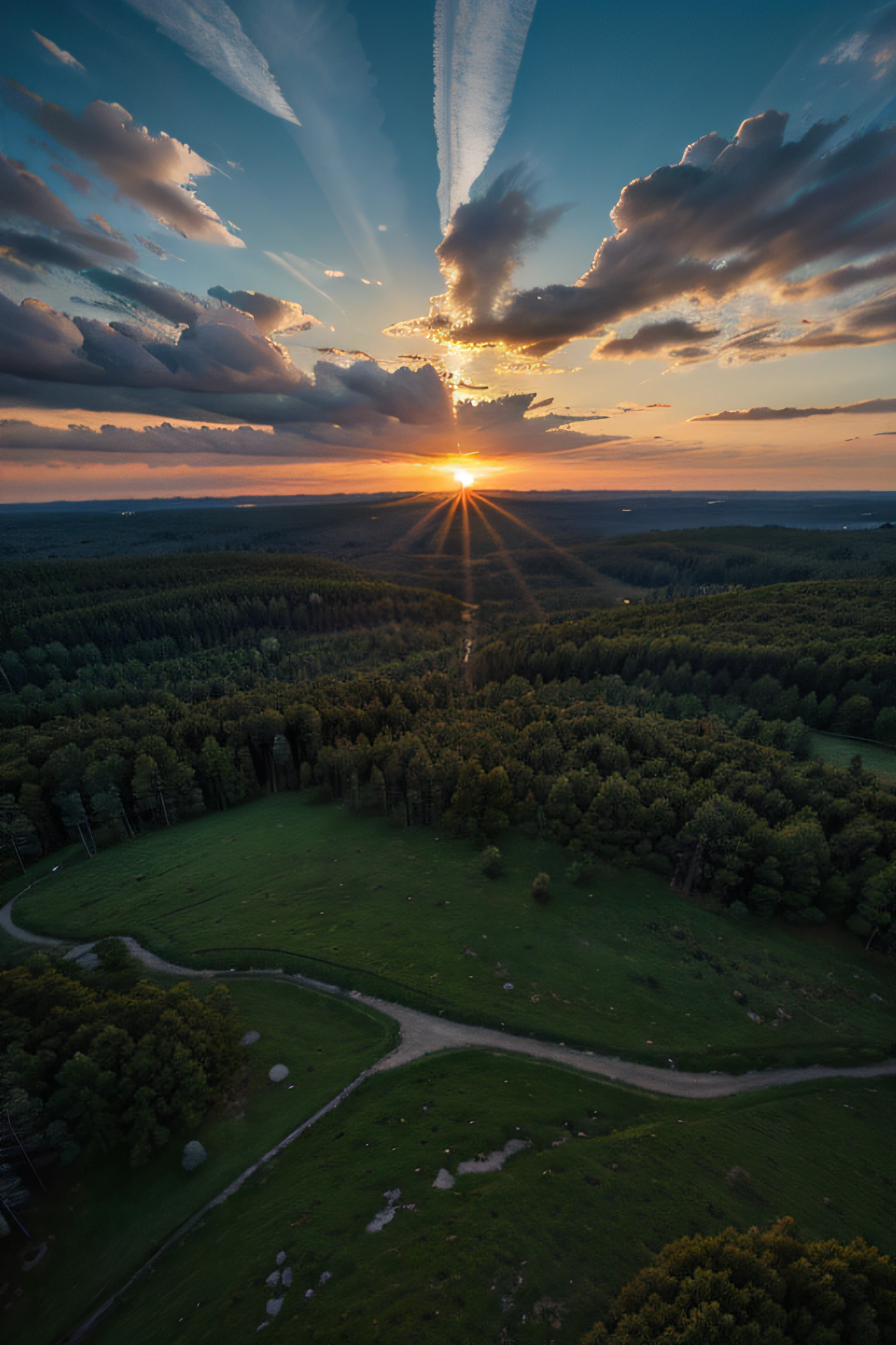 pine forest from above landscape at sunset
