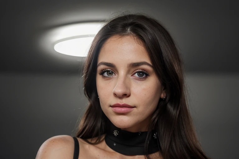 mejor calidad, ultra detallado,retrato, hermosos ojos detallados, hermosos labios detallados, ojos y rostro extremadamente detallados, piel clara, cabello negro, ojos estrechos, labios carnosos,de cuerpo completo ,vestido negro.