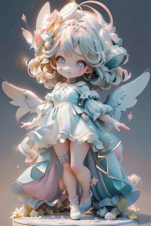 Angel is a tiny, olive-yellow Cookie with golden, curly hair, wide, powder blue eyes, and an innocent salmon pink smile. They wear no distinguishable clothing, but their hips flare out horizontally into points and are adorned with a scalloped pattern of white icing, rendering their silhouette into something resembling a dress. They carry a silver wand with a five-pointed star at the tip.