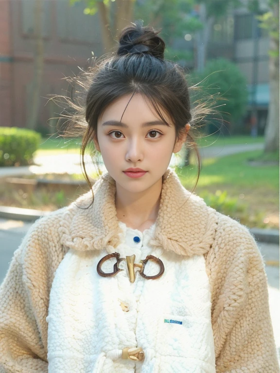Black brown figure bangs,Black brown meatball head,The character's face is clear,Clear hair