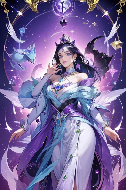 3d; glitter; horoscope sign Gemini princess; color purple; Twins details; ♊ symbol; alexandrite stone;