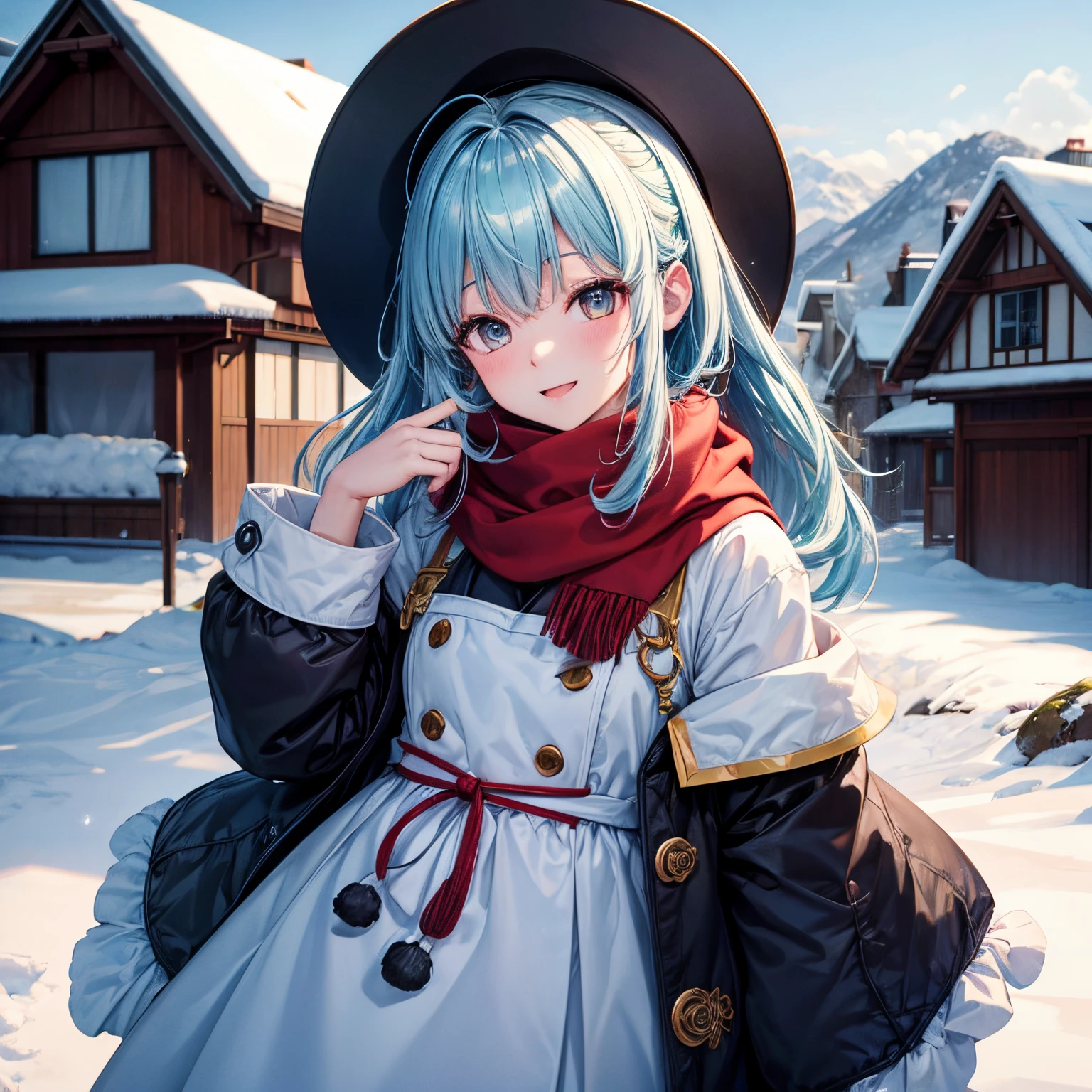 _model shoot style, Panchen is happily building a snowman with olive eyes, single family house background, snowy mountain background, nevando, (Panchen green hair:0.8), (Banchan yellow hair:0.7), (banchan ombre hair:0.4), (Focus on Panchen Lama: 0.8), Zoom lens shooting, by Ghibli Studio, (((tmasterpiece))), (((Best quality at best))), (extremely detaild的 CG unified 8k wallpapers)