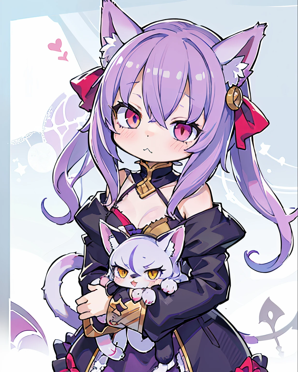 anime girl with purple hair and purple dress holding a cat, anime moe artstyle, shalltear from overlord, marin kitagawa fanart, demon anime girl, cute anime catgirl, portrait of magical girl, very beautiful anime cat girl, cat girl, attractive cat girl, anime girl with cat ears, anime monster girl, anime catgirl, mika kurai demon