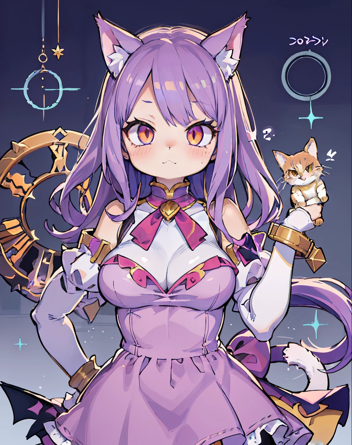 anime girl with purple hair and purple dress holding a cat, anime moe artstyle, shalltear from overlord, marin kitagawa fanart, demon anime girl, cute anime catgirl, portrait of magical girl, very beautiful anime cat girl, cat girl, attractive cat girl, anime girl with cat ears, anime monster girl, anime catgirl, mika kurai demon