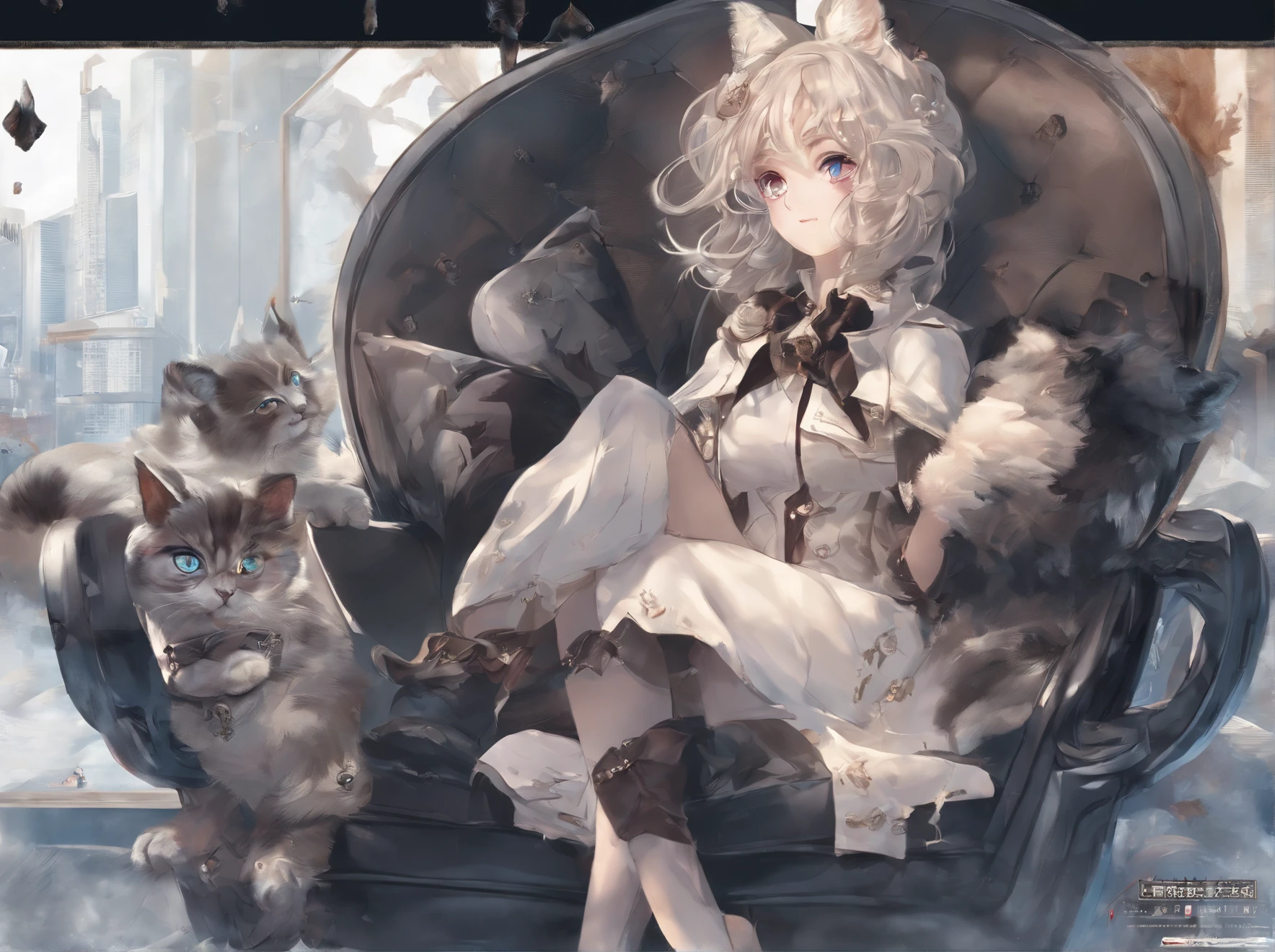 (ambiente dark:0.8),tmasterpiece, high qulity, Ridiculous resources, digitial painting (artwork of a), Via Dagasi, ys,Kiyosan,(Humanity,Fluffy fur,Character focus:1.1),human female cat,short detailed hair,sportrait, eyes with brightness,in a panoramic view,Character focus.(detailedbackground:0.7),...