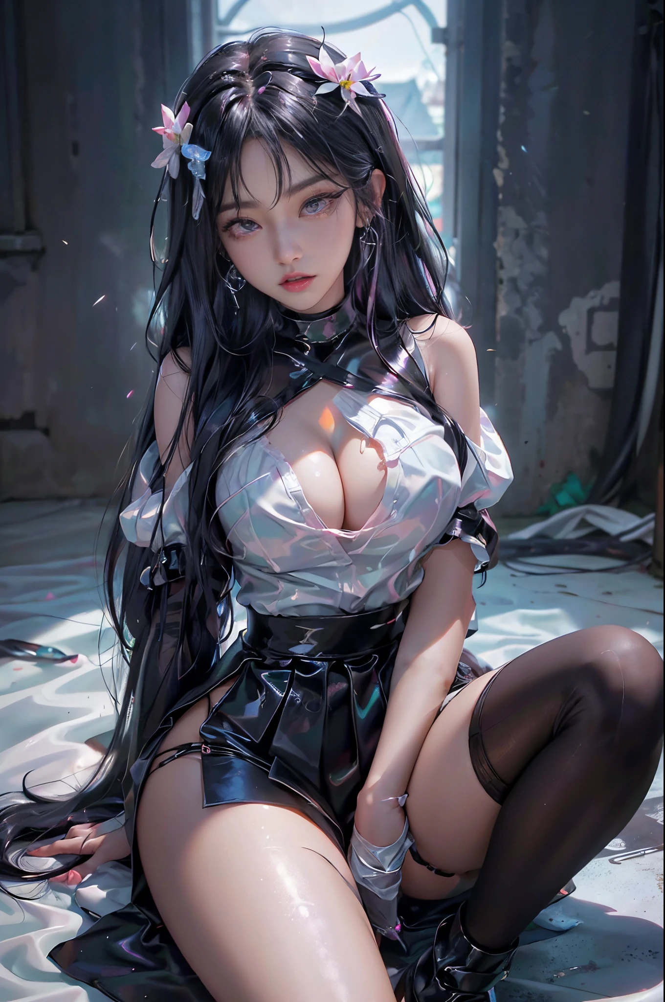 moan in pain, Feeling pain, tear drop, sores, Critical hit rate,wet skin and hair, firm cleavage, black hair color hair, (white shirt, tear drop, mid-chest torn shirt, shirt cover scene),The whole body is in the camera, On the legs, squatt, black hair color hair, Long gray hair, thorough, White transparent thong, Seafront, RAWE is very detailed, Ahegao, roll eyes, face flushed,spread their legs, sexually arousing, sexual expressio, Skin glows。Tongue rest,cosmetics,cheerfulness,reflector,Ahegao,a pink eyes,heart earrings,1,Alone,Female pervert,hairflower,Long gray hair,Hair color,shinny hair,