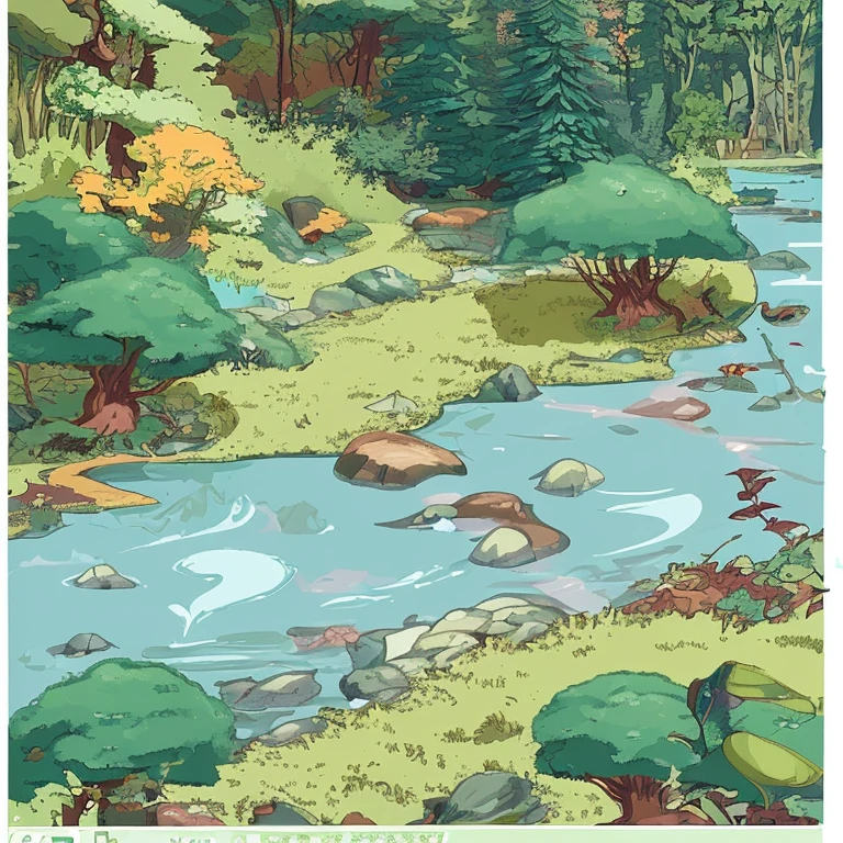 ln the forest,rivulets,cartoony
